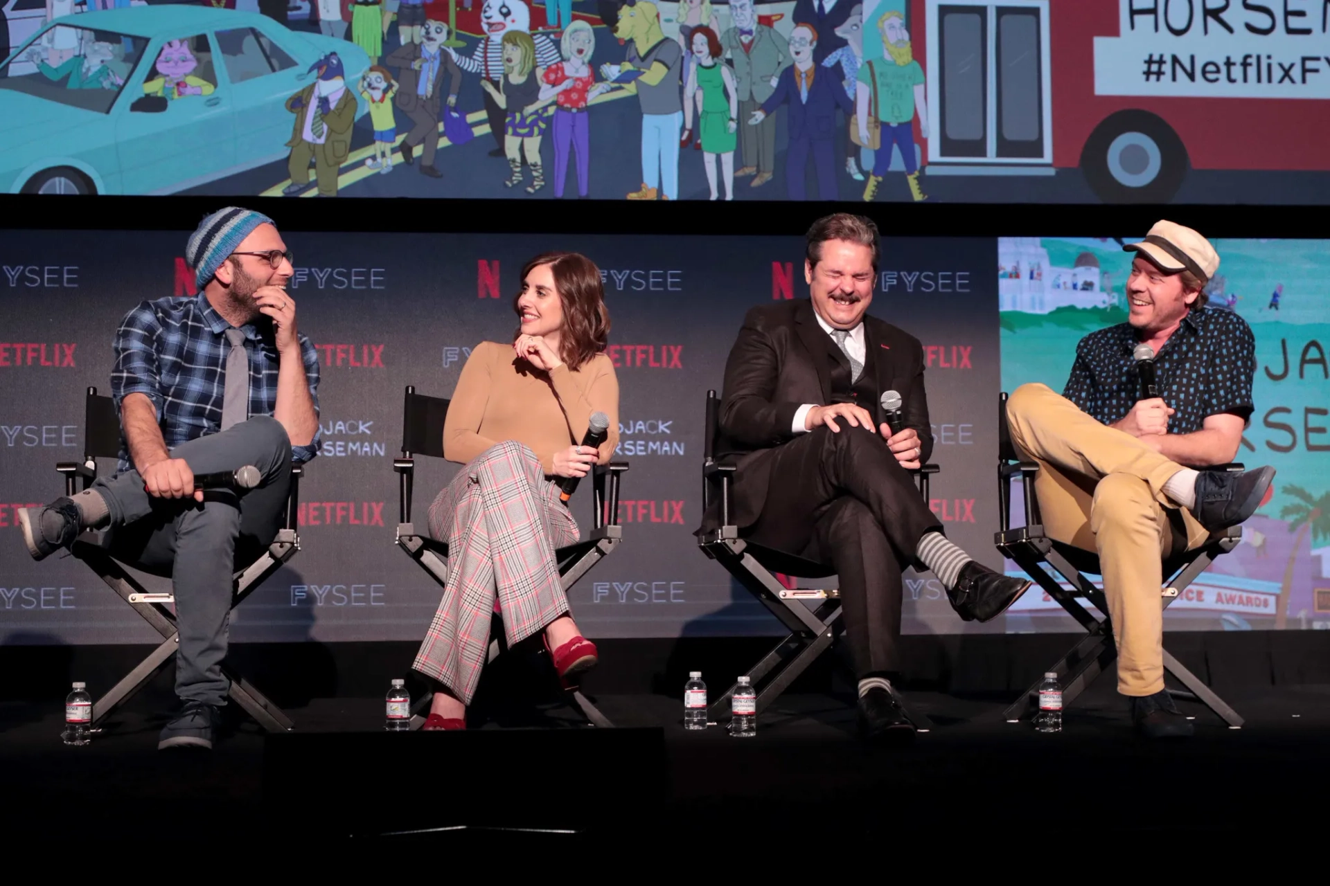 Paul F. Tompkins, Alison Brie, Mike Hollingsworth, and Raphael Bob-Waksberg at an event for BoJack Horseman (2014)