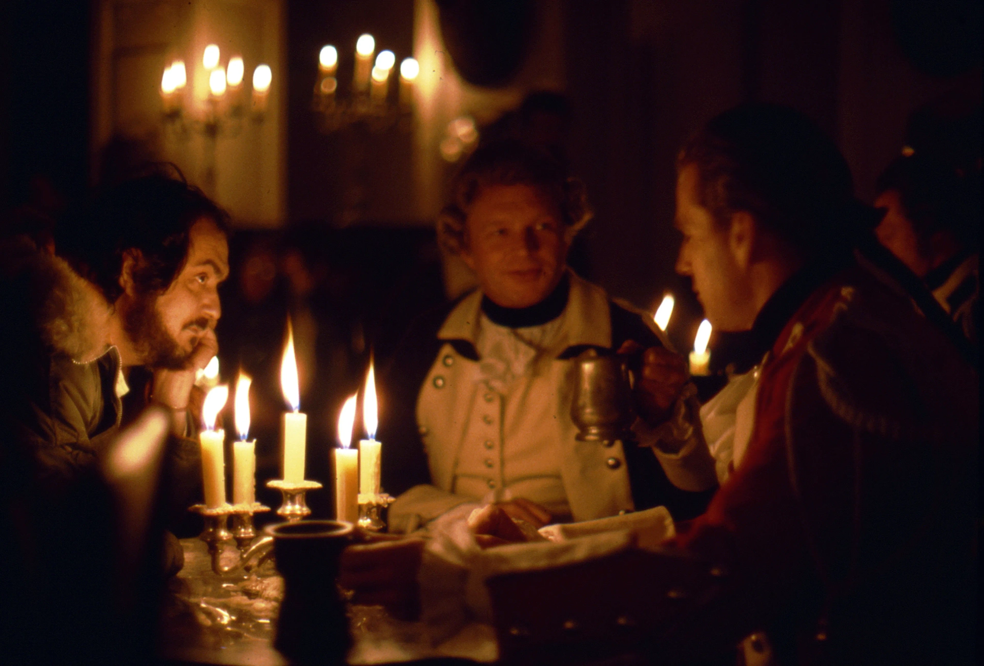 Stanley Kubrick, Hardy Krüger, and Ryan O'Neal in Barry Lyndon (1975)