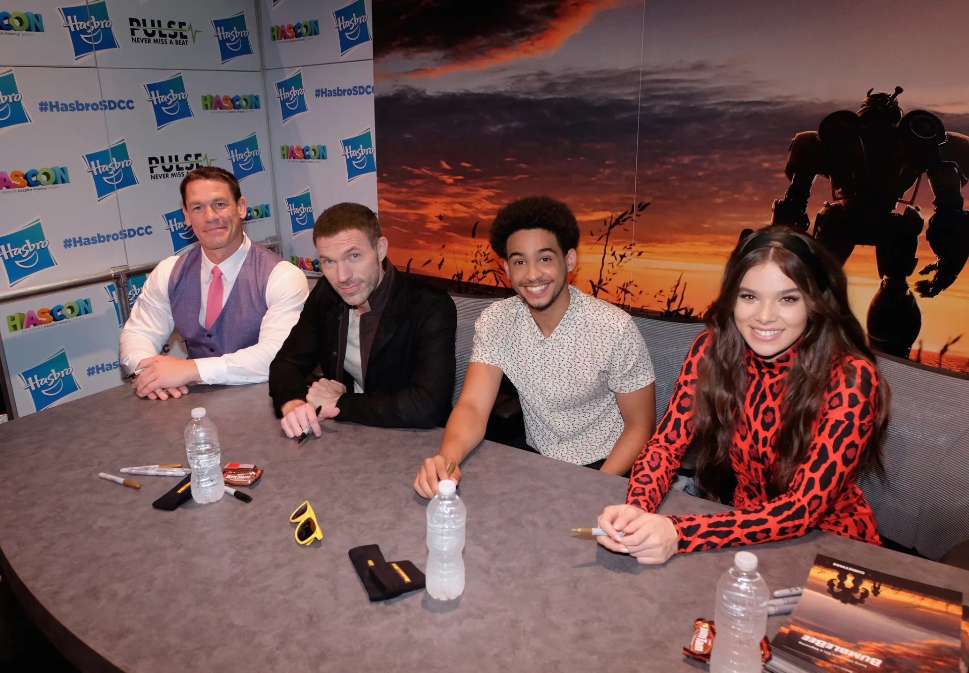 John Cena, Travis Knight, Hailee Steinfeld, and Jorge Lendeborg Jr. at an event for Bumblebee (2018)