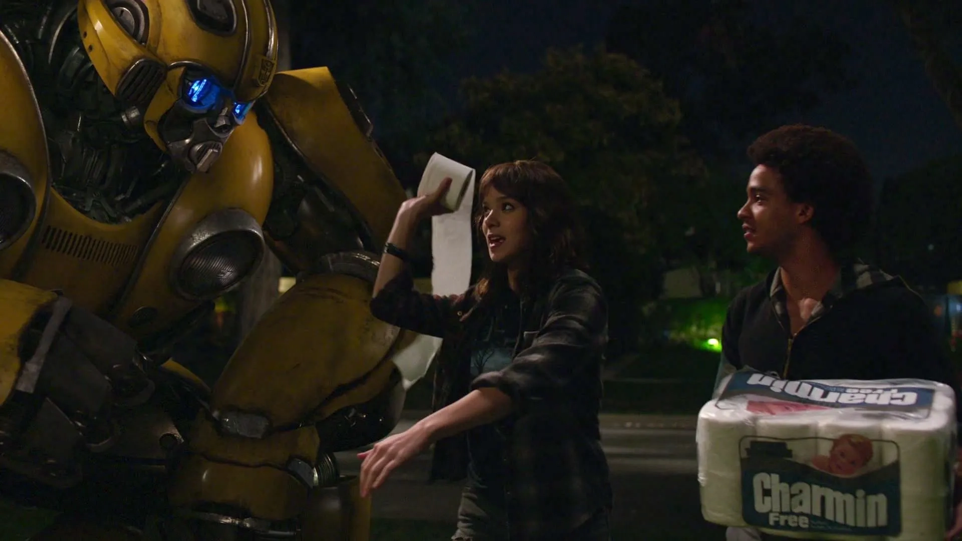 Hailee Steinfeld, Dylan O'Brien, and Jorge Lendeborg Jr. in Bumblebee (2018)