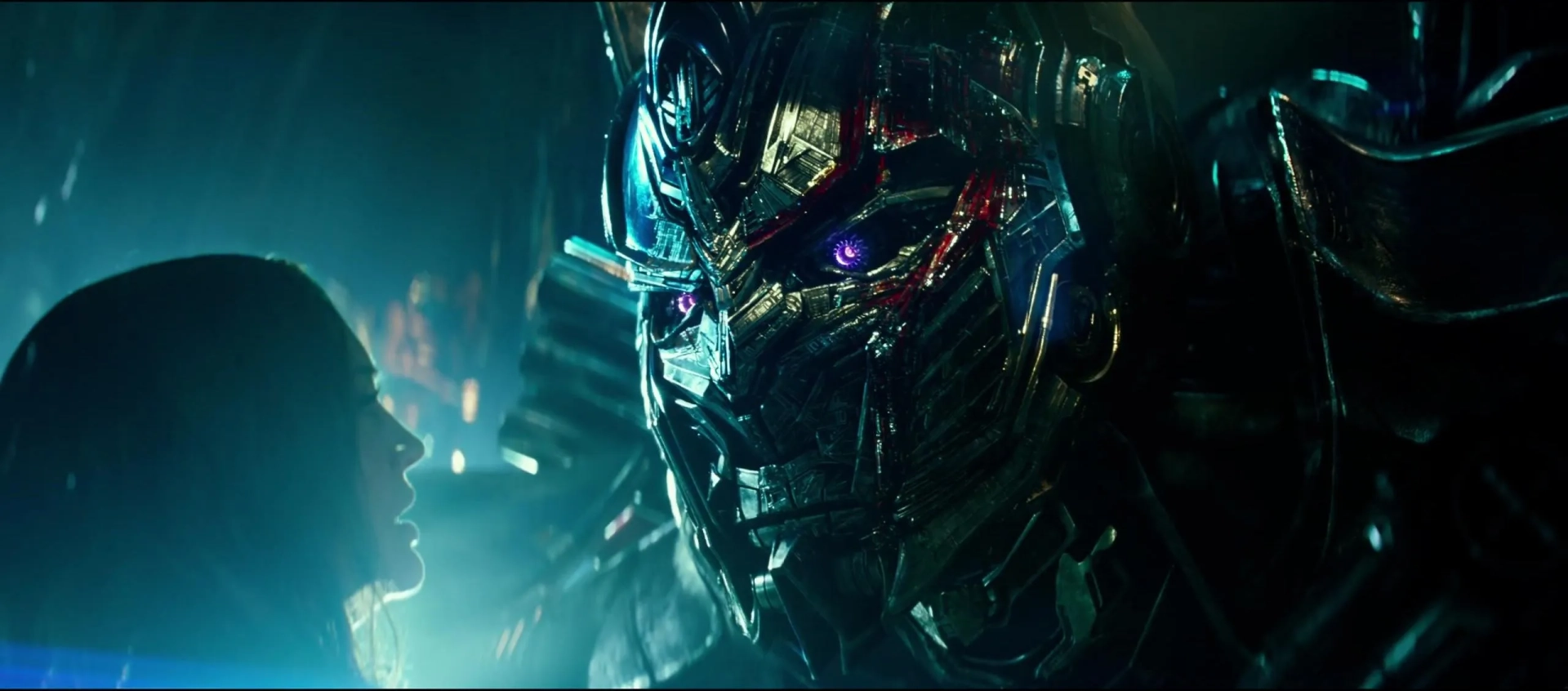 Peter Cullen and Laura Haddock in Transformers: The Last Knight (2017)