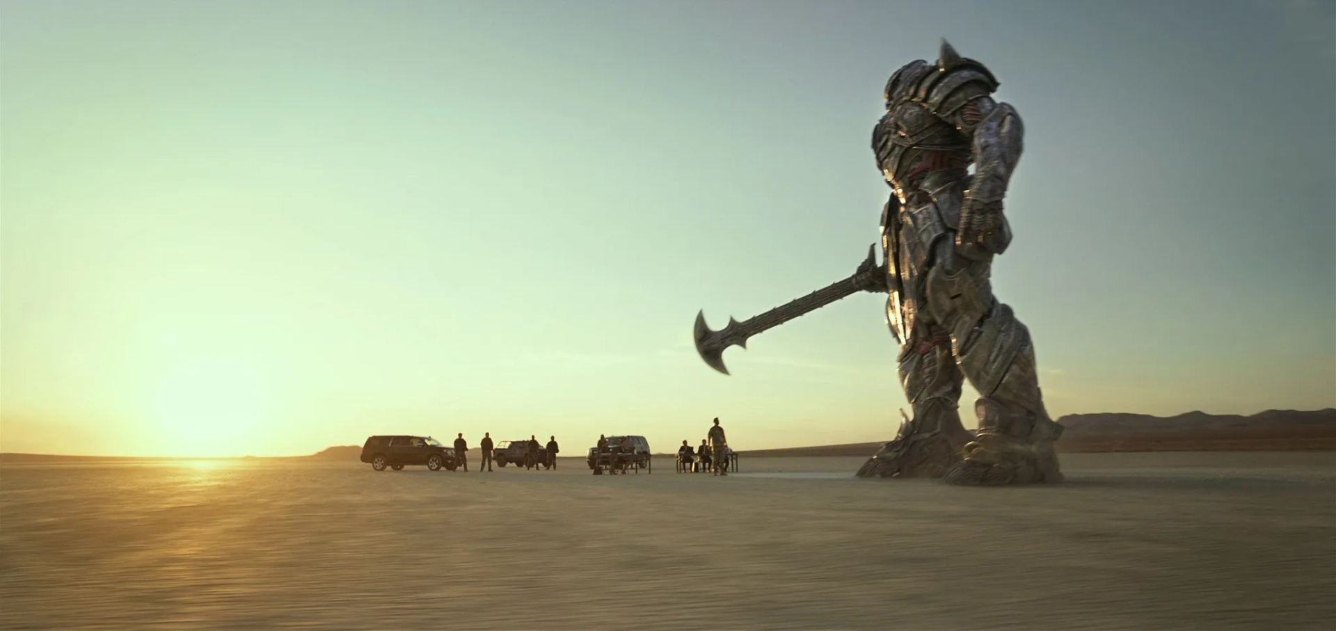 Josh Duhamel, Frank Welker, Aisha Kabia, Andy Bean, and Sam Yim in Transformers: The Last Knight (2017)