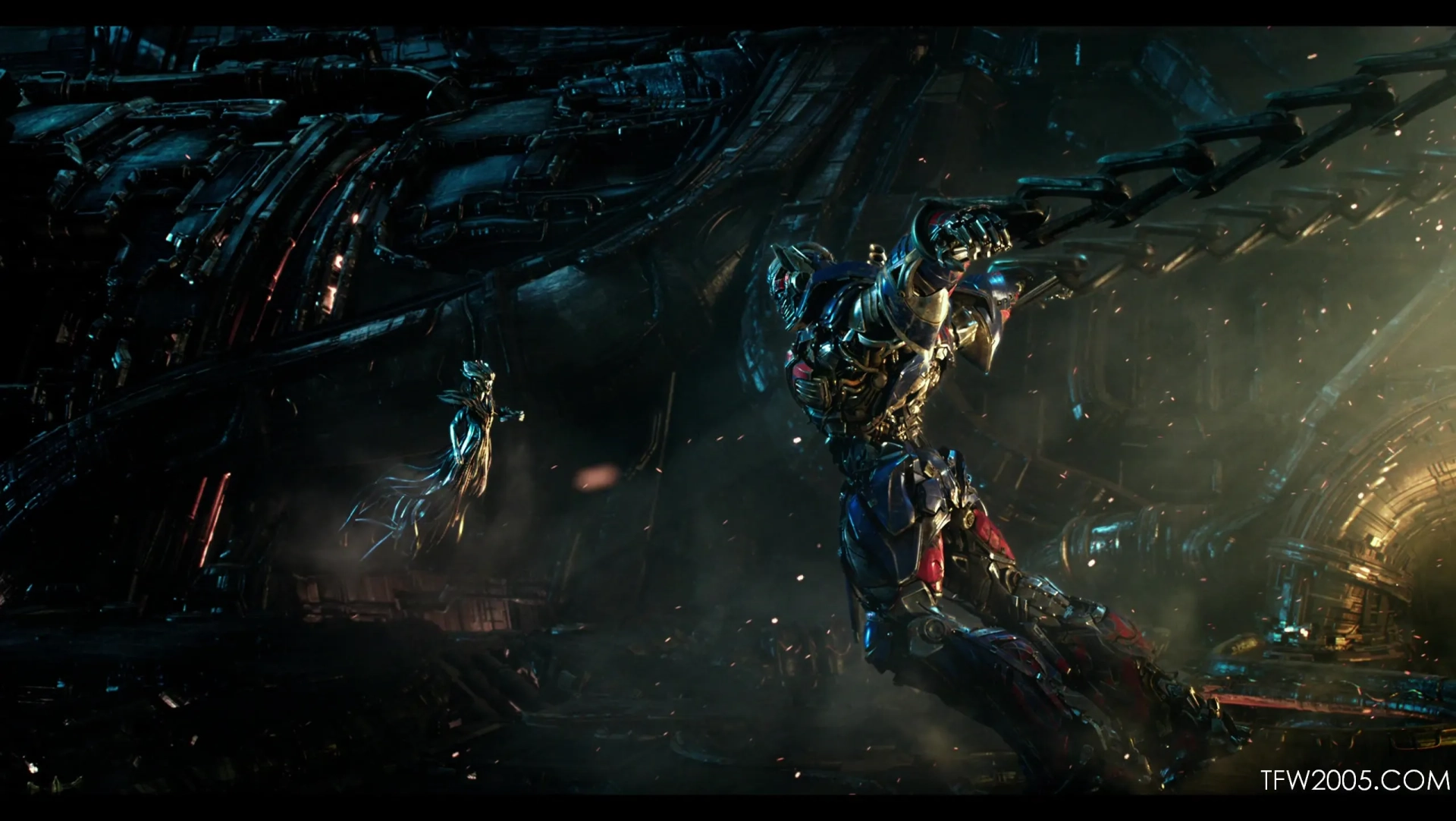 Peter Cullen and Gemma Chan in Transformers: The Last Knight (2017)