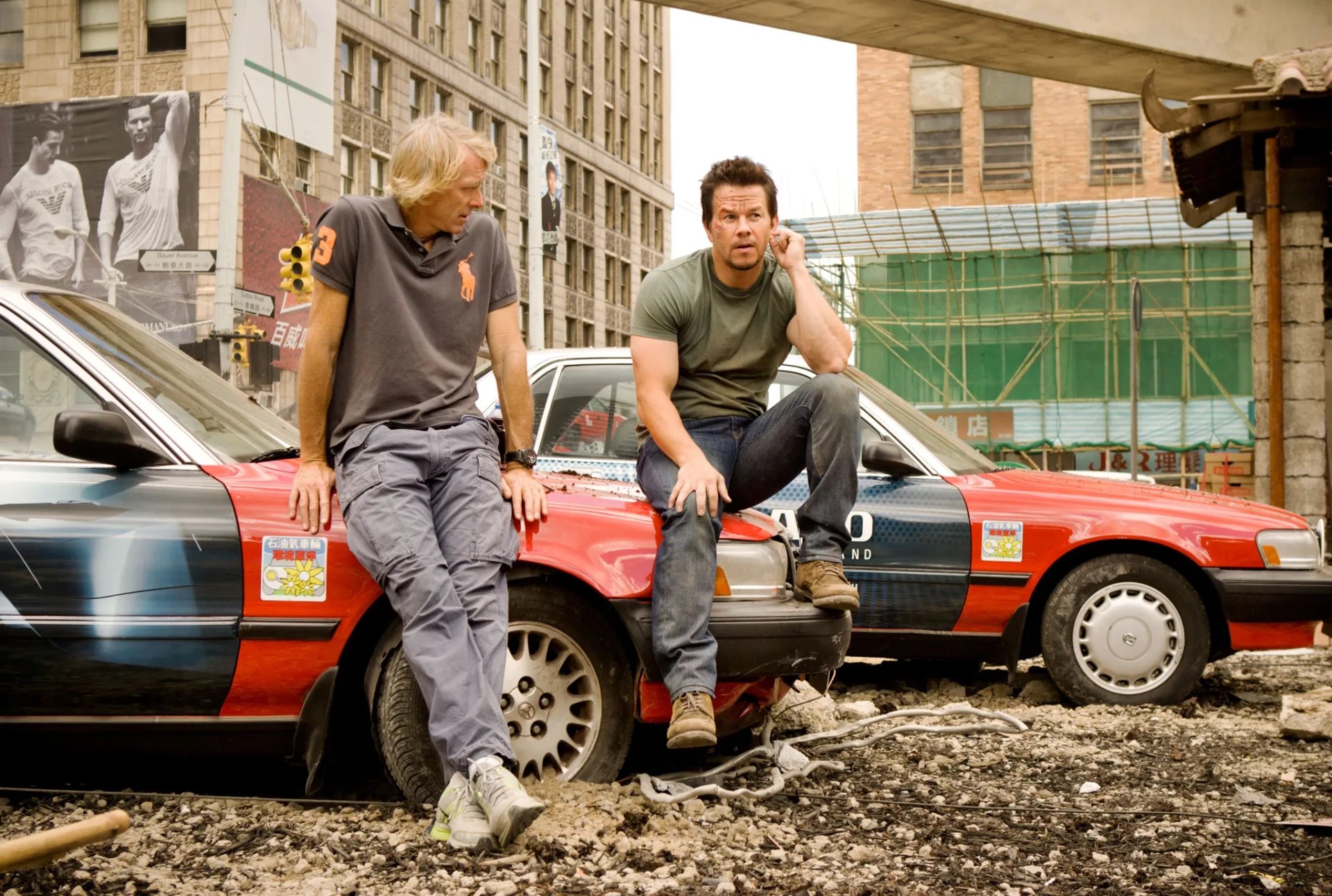 Mark Wahlberg and Michael Bay in Transformers: Age of Extinction (2014)