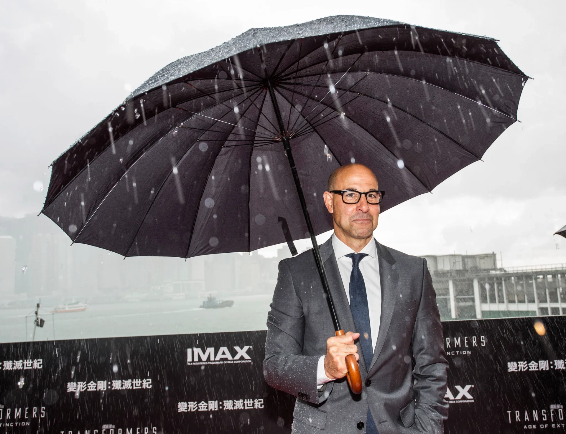 Stanley Tucci arrives at the worldwide premiere screening of "Transformers: Age of Extinction"at the on June 19, 2014 in Hong Kong.