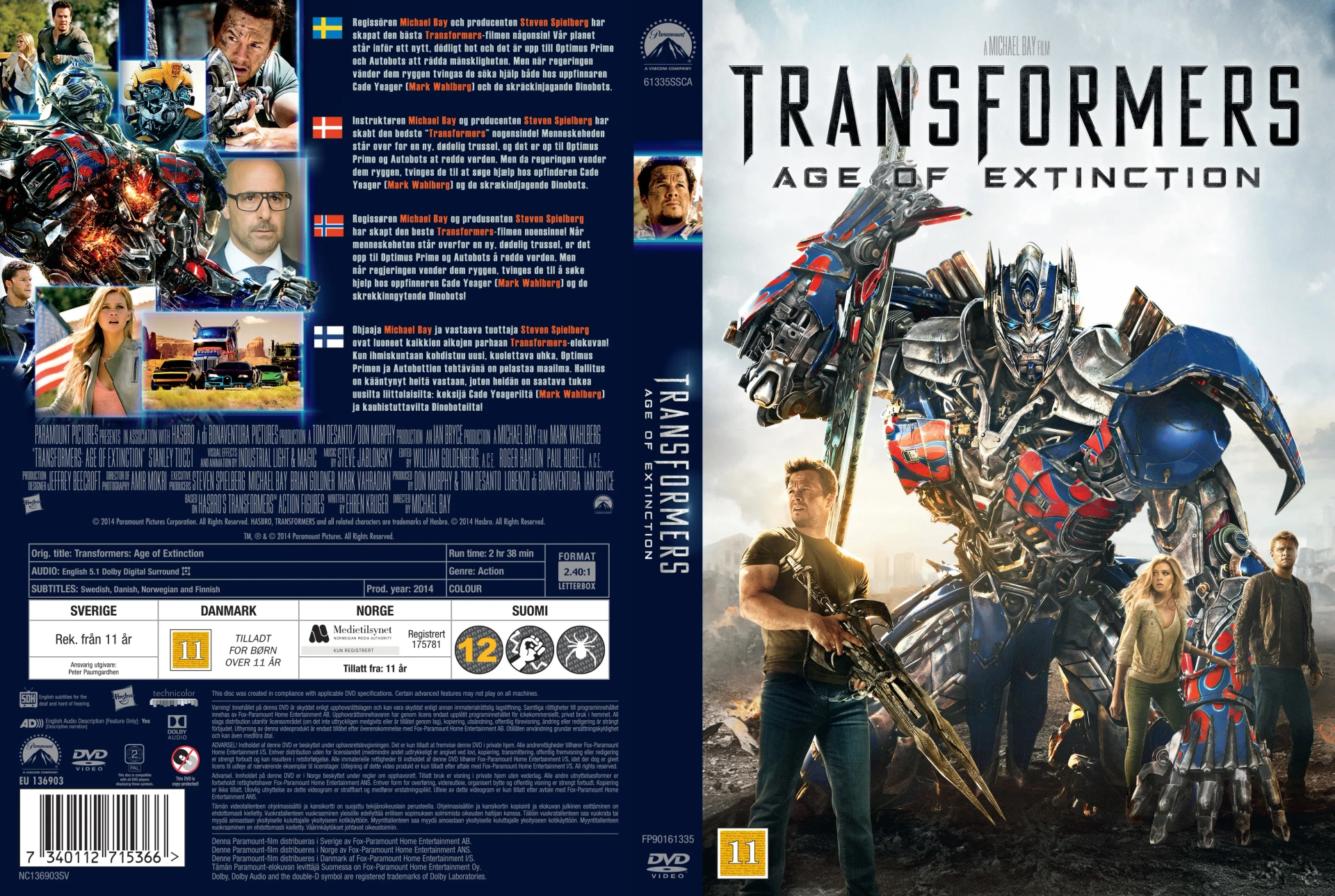 Mark Wahlberg, John Goodman, Stanley Tucci, Peter Cullen, John DiMaggio, Ken Watanabe, Nicola Peltz Beckham, and Jack Reynor in Transformers: Age of Extinction (2014)