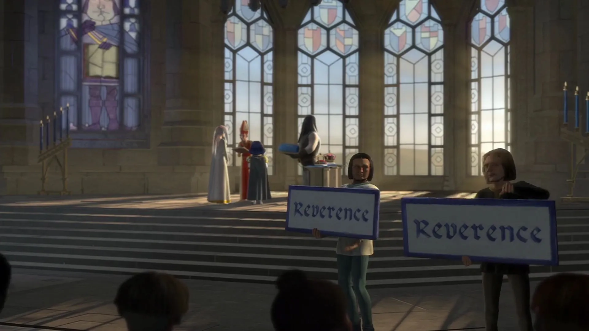 Cameron Diaz, John Lithgow, and Val Bettin in Shrek (2001)