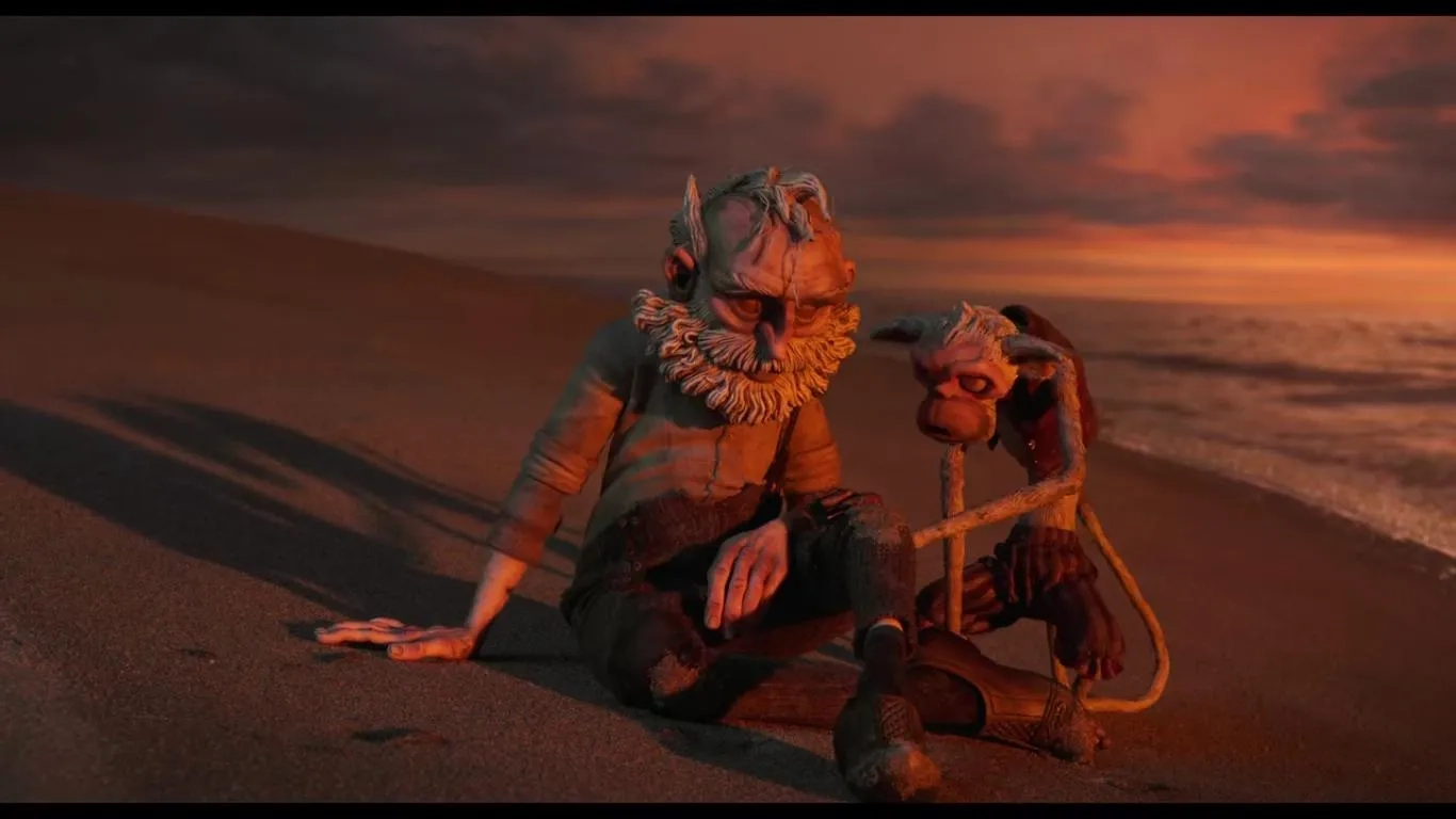 David Bradley and Tilda Swinton in Guillermo del Toro's Pinocchio (2022)