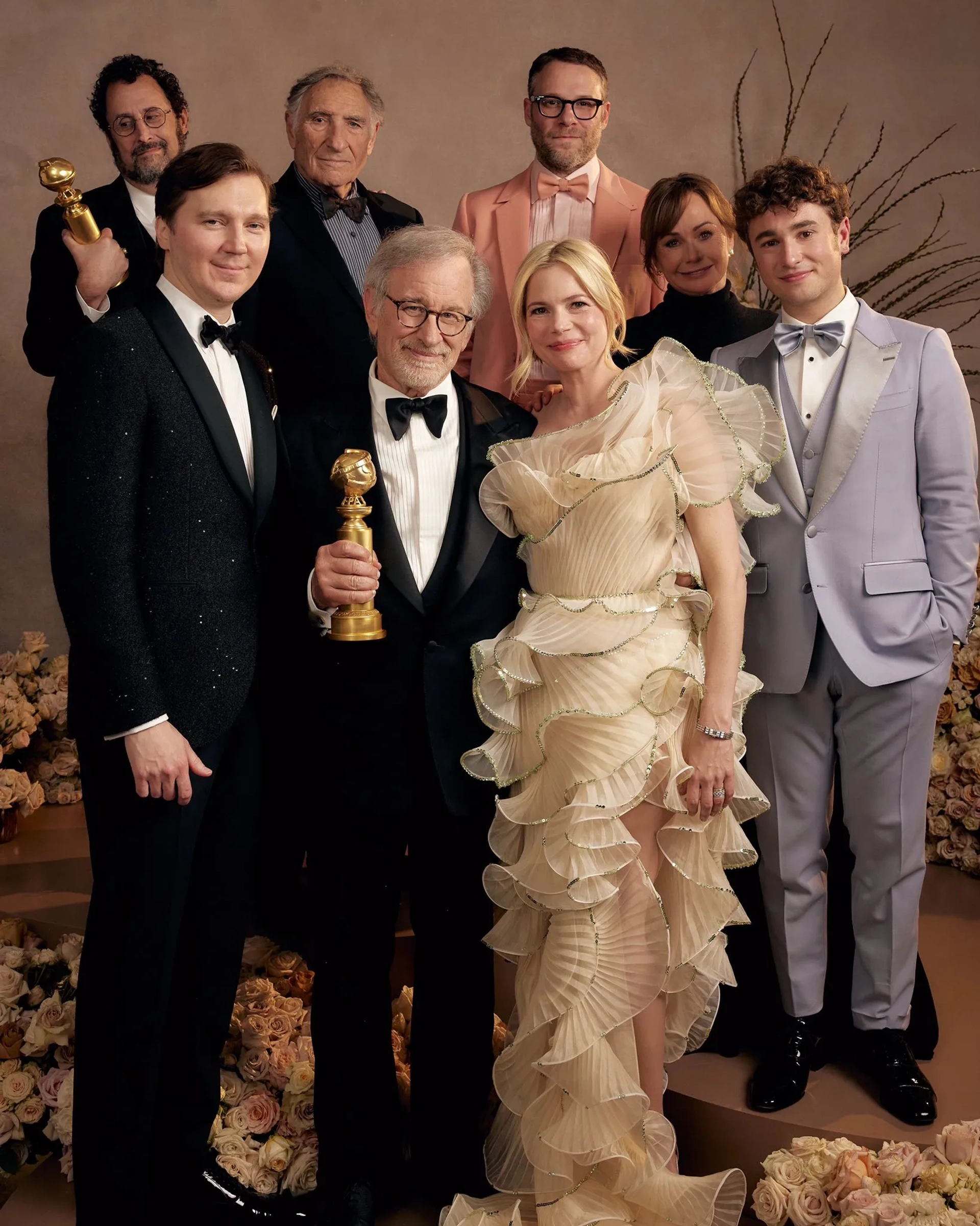 Steven Spielberg, Judd Hirsch, Paul Dano, Seth Rogen, Michelle Williams, Tony Kushner, Kristie Macosko Krieger, and Gabriel LaBelle at an event for The Fabelmans (2022)