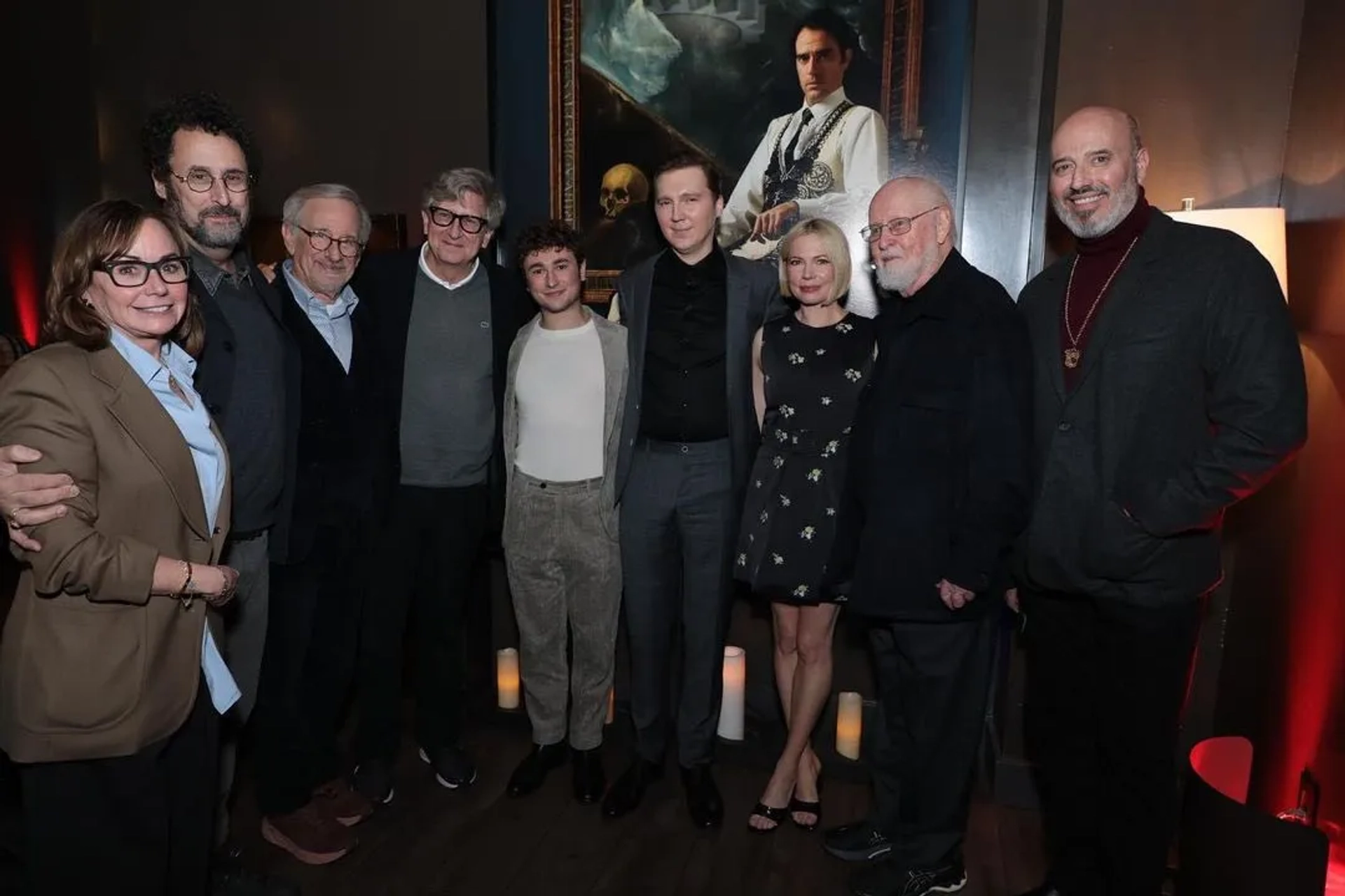 Steven Spielberg, John Williams, Paul Dano, Michelle Williams, Tony Kushner, Kristie Macosko Krieger, and Gabriel LaBelle at an event for The Fabelmans (2022)