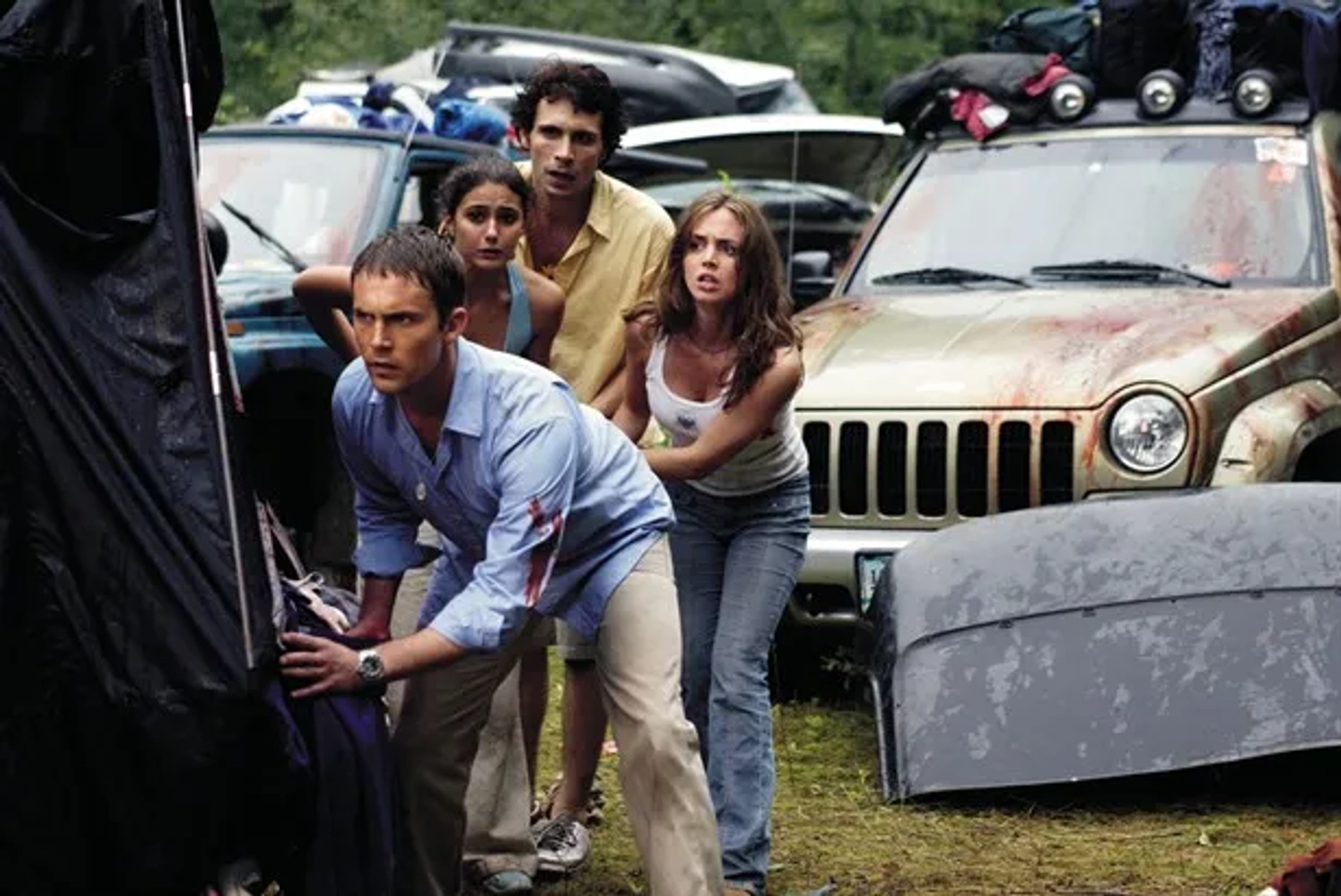 Emmanuelle Chriqui, Desmond Harrington, Jeremy Sisto, and Eliza Dushku in Wrong Turn (2003)