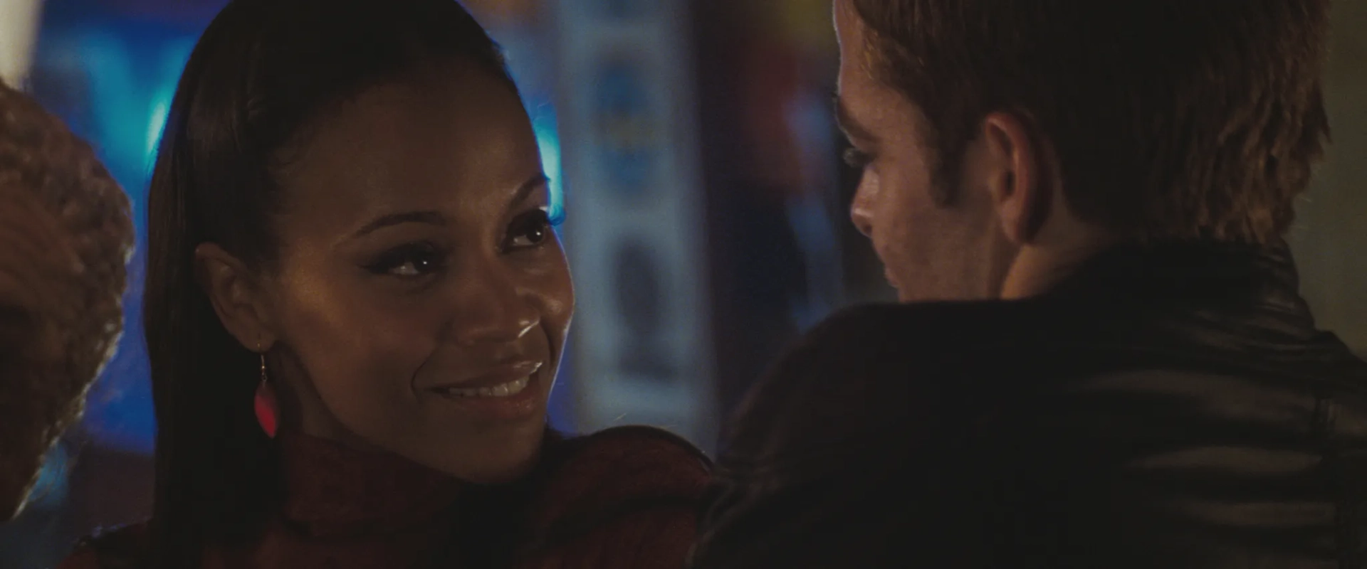 Zoe Saldana and Chris Pine in Star Trek (2009)