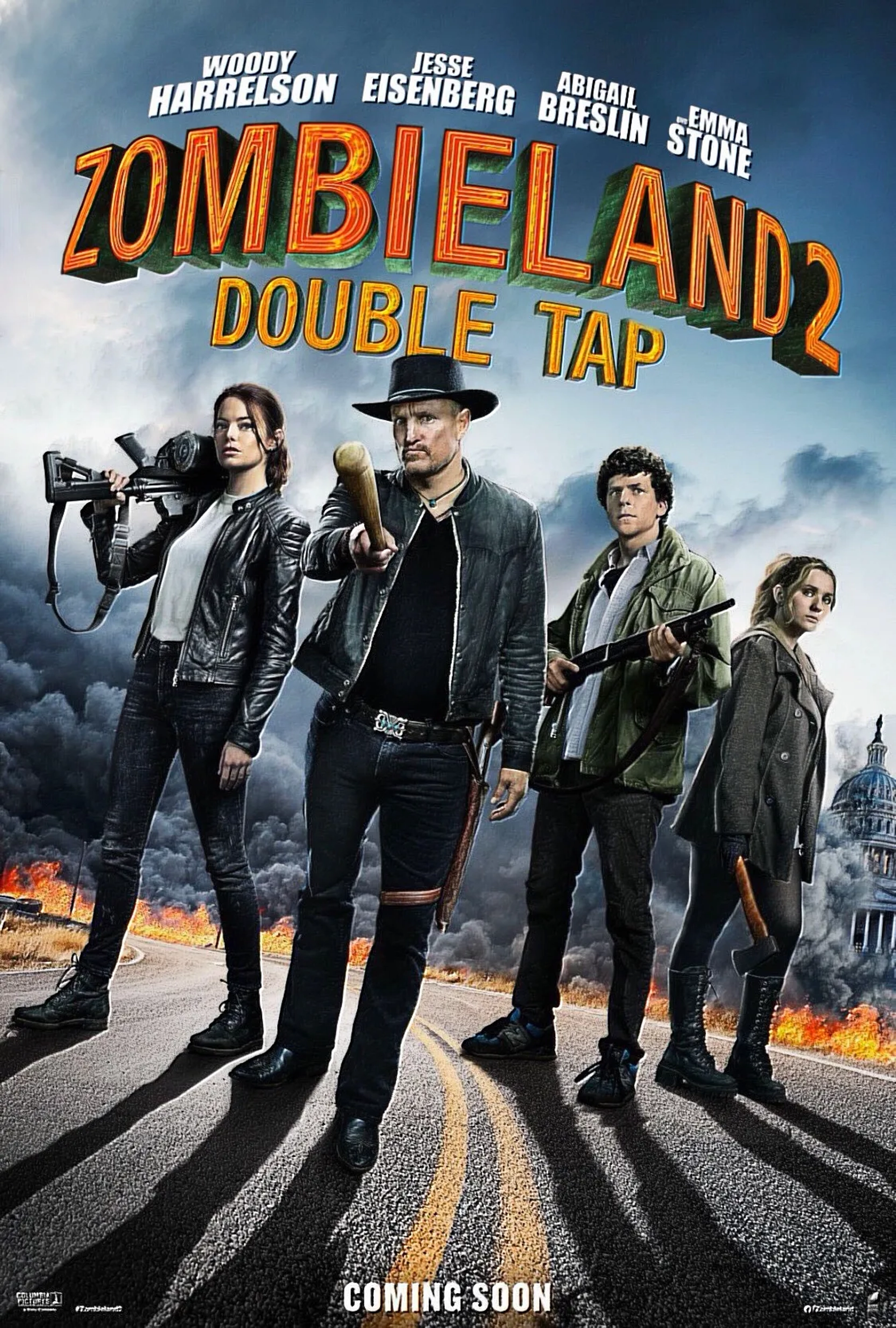 Woody Harrelson, Jesse Eisenberg, Abigail Breslin, and Emma Stone in Zombieland: Double Tap (2019)