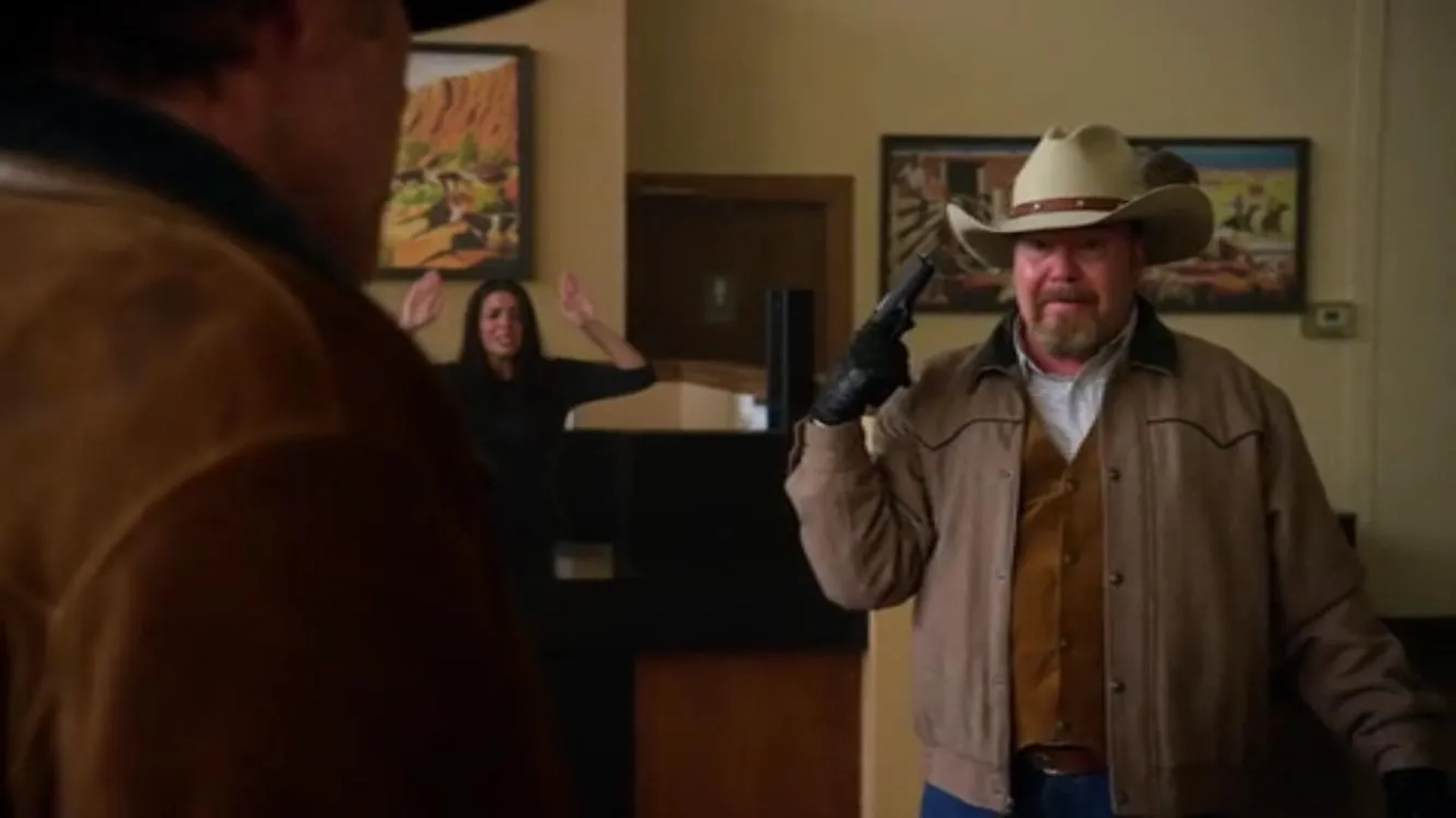 Robert Taylor, John Bishop, and Krista Bradley in Longmire (2017)