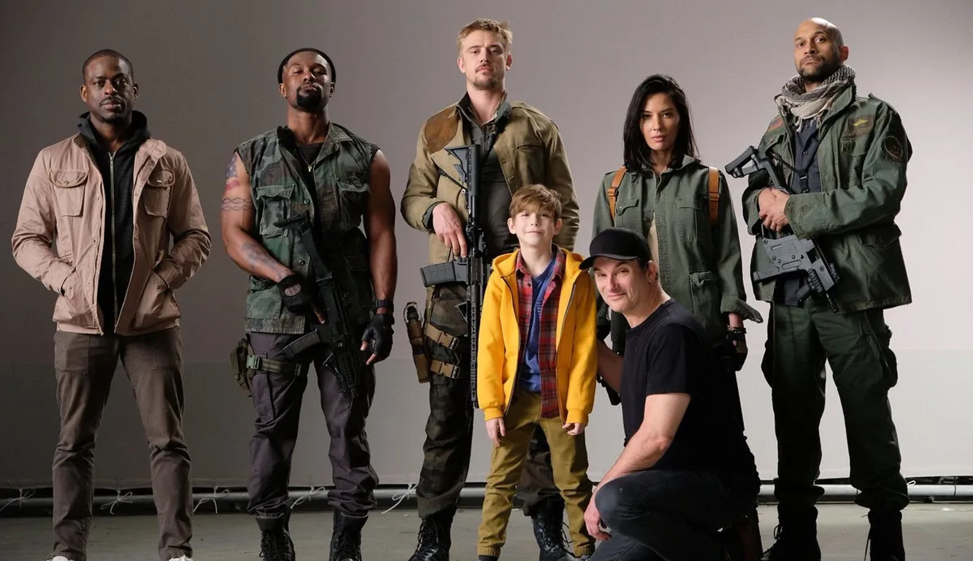 Shane Black, Keegan-Michael Key, Sterling K. Brown, Olivia Munn, Boyd Holbrook, Jacob Tremblay, and Trevante Rhodes in The Predator (2018)