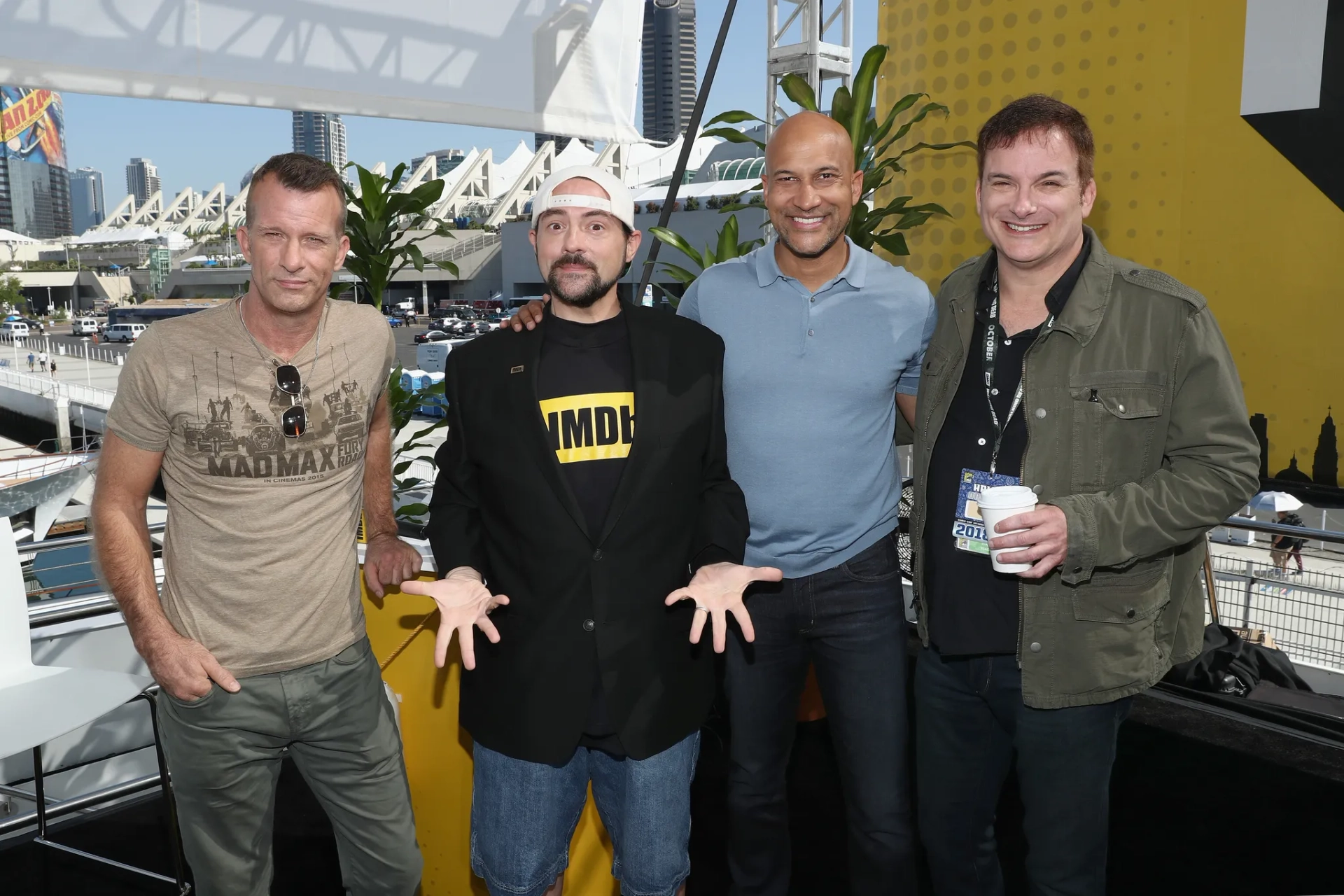 Shane Black, Kevin Smith, Thomas Jane, and Keegan-Michael Key at an event for The Predator (2018)