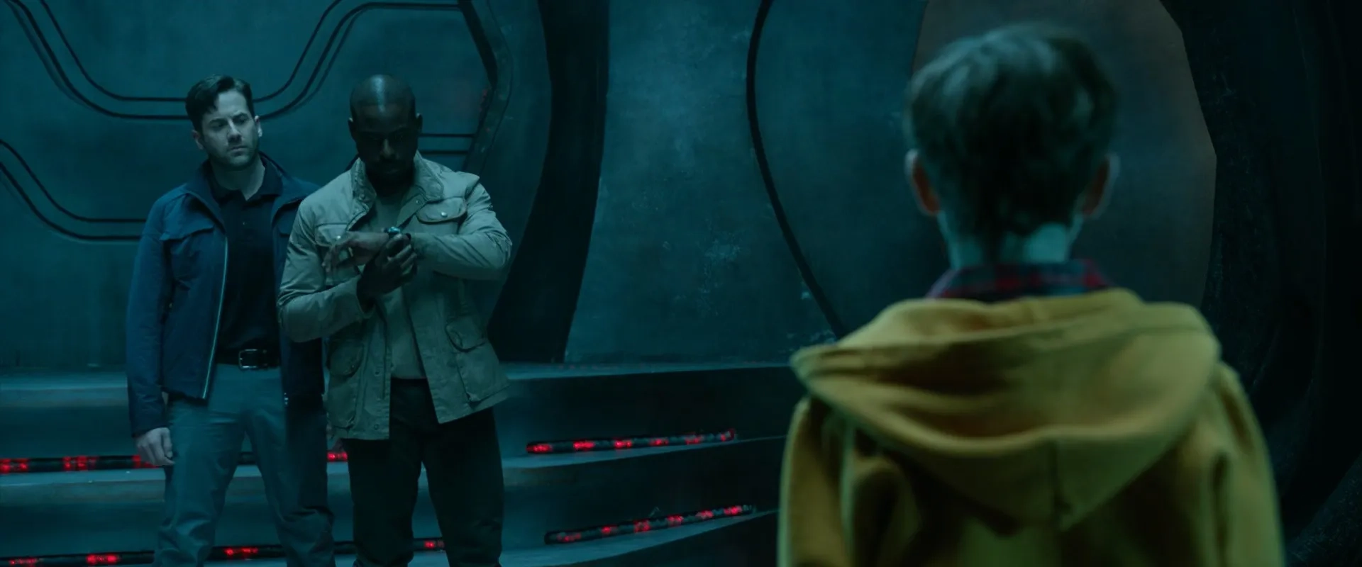 Sterling K. Brown, Niall Matter, and Jacob Tremblay in The Predator (2018)