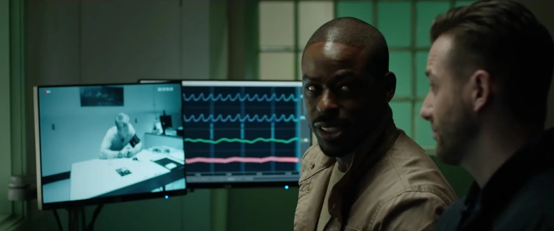 Sterling K. Brown and Niall Matter in The Predator (2018)