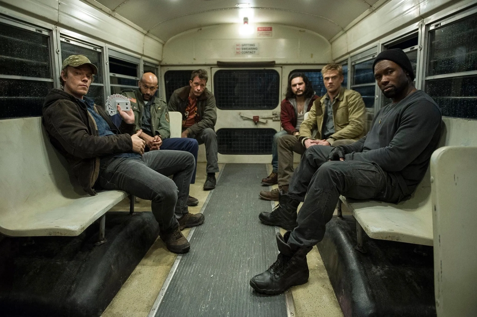 Thomas Jane, Alfie Allen, Keegan-Michael Key, Boyd Holbrook, Augusto Aguilera, and Trevante Rhodes in The Predator (2018)