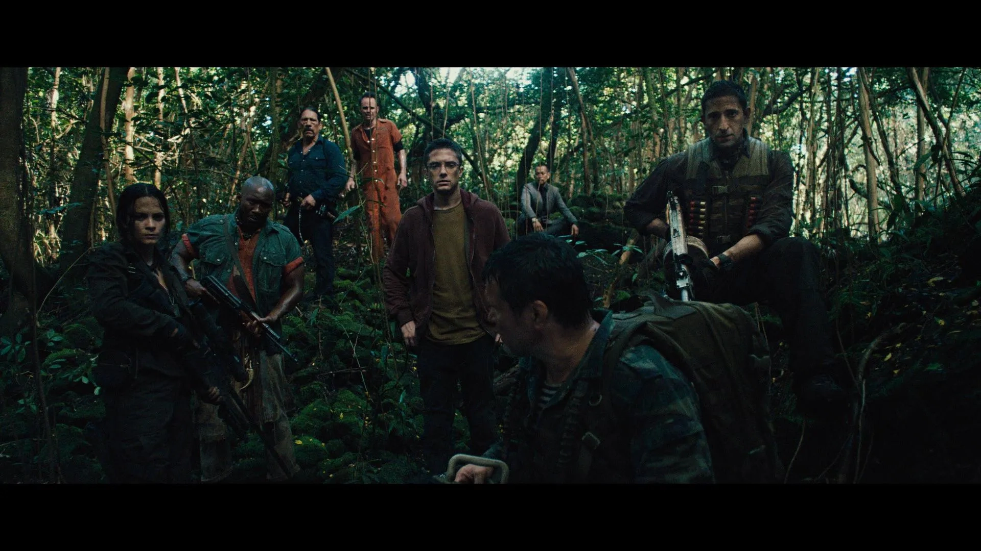 Danny Trejo, Adrien Brody, Alice Braga, Walton Goggins, Topher Grace, Oleg Taktarov, Mahershala Ali, and Louis Ozawa in Predators (2010)