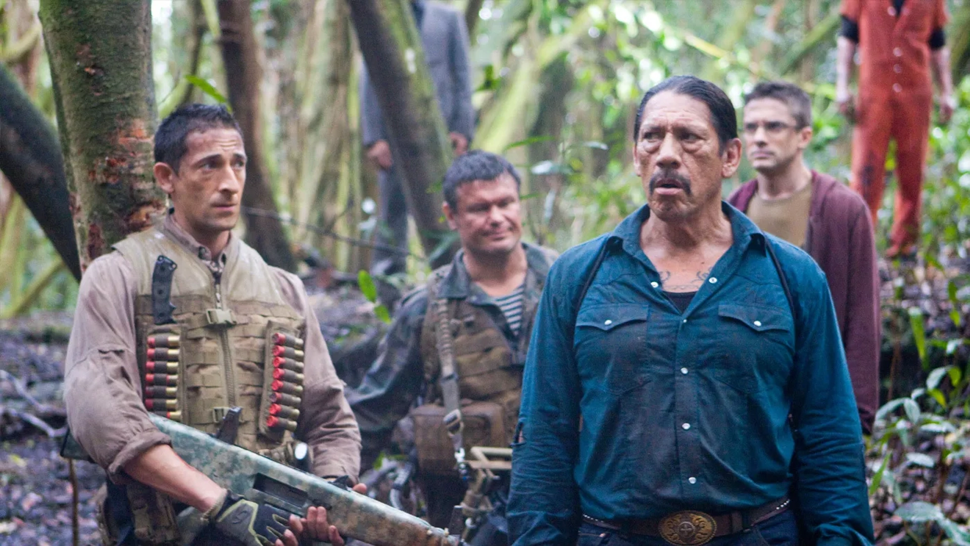 Danny Trejo, Adrien Brody, Topher Grace, and Oleg Taktarov in Predators (2010)