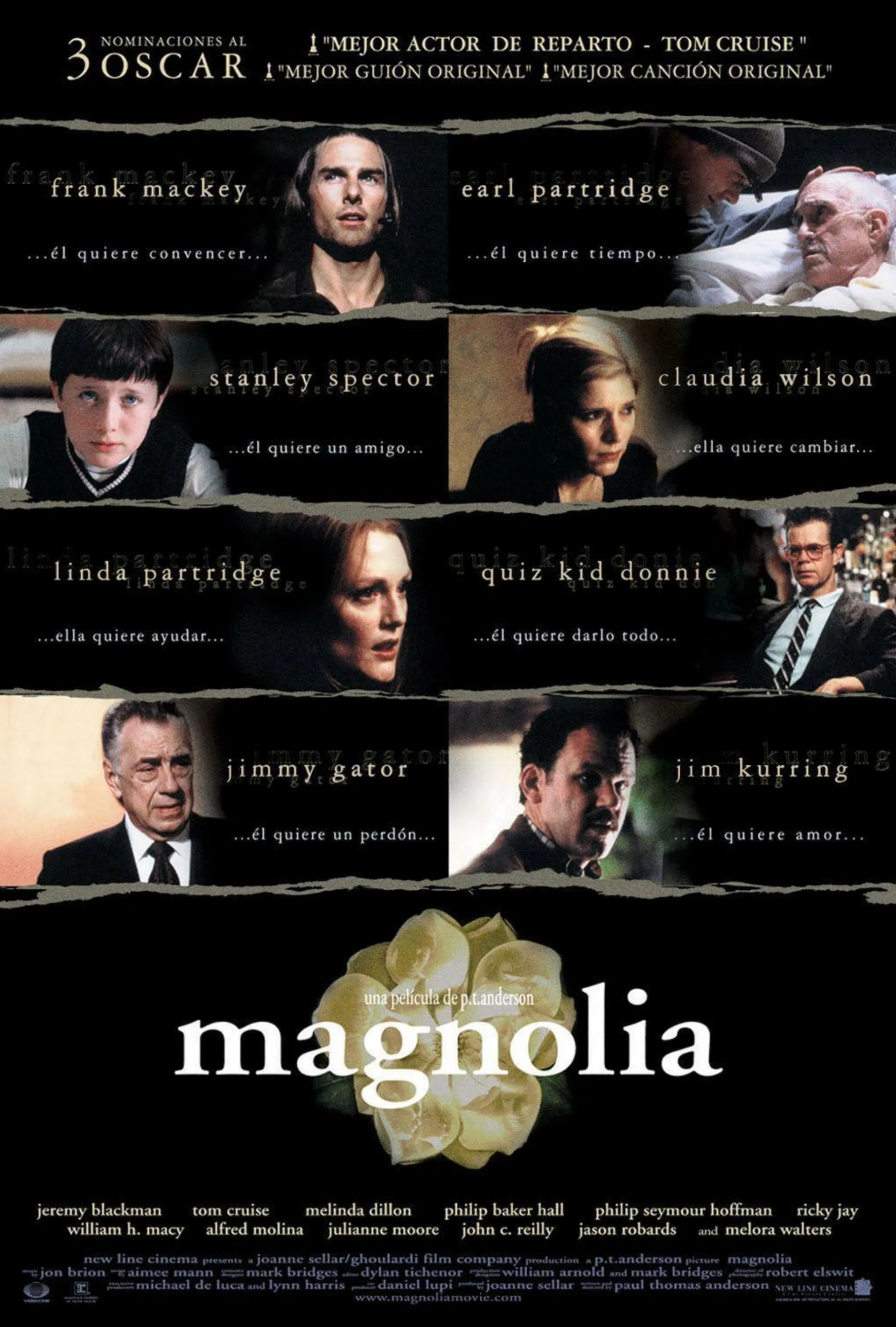 Tom Cruise, Julianne Moore, Philip Seymour Hoffman, William H. Macy, John C. Reilly, Philip Baker Hall, Jason Robards, Melora Walters, and Jeremy Blackman in Magnolia (1999)