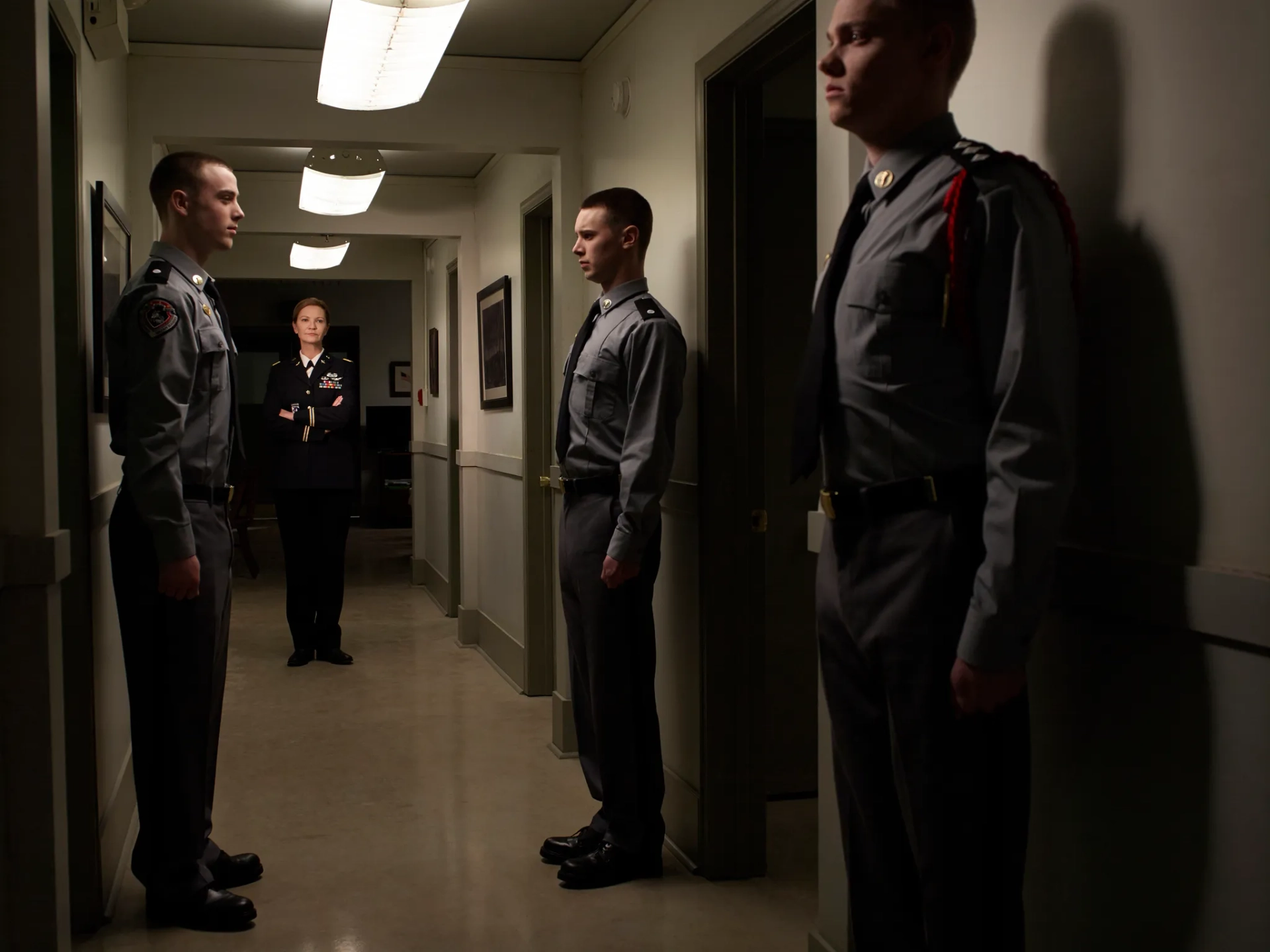 Joan Allen, Tyler Ross, Sterling Beaumon, and Levi Meaden in The Killing (2011)