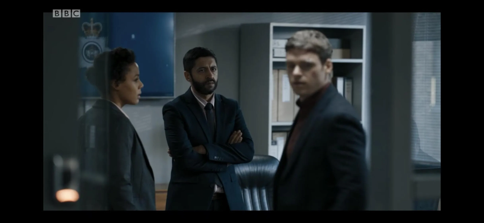 Richard Madden, Ash Tandon, and Nina Toussaint-White in Bodyguard (2018)