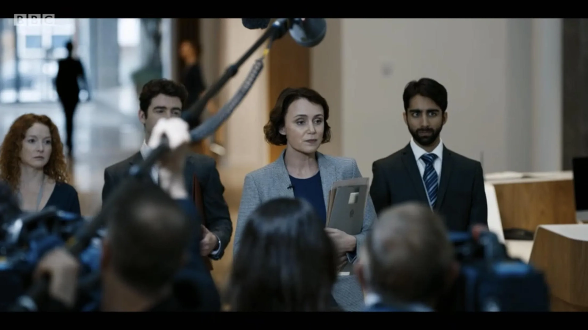 Keeley Hawes, Shubham Saraf, and Thea Balich in Bodyguard (2018)