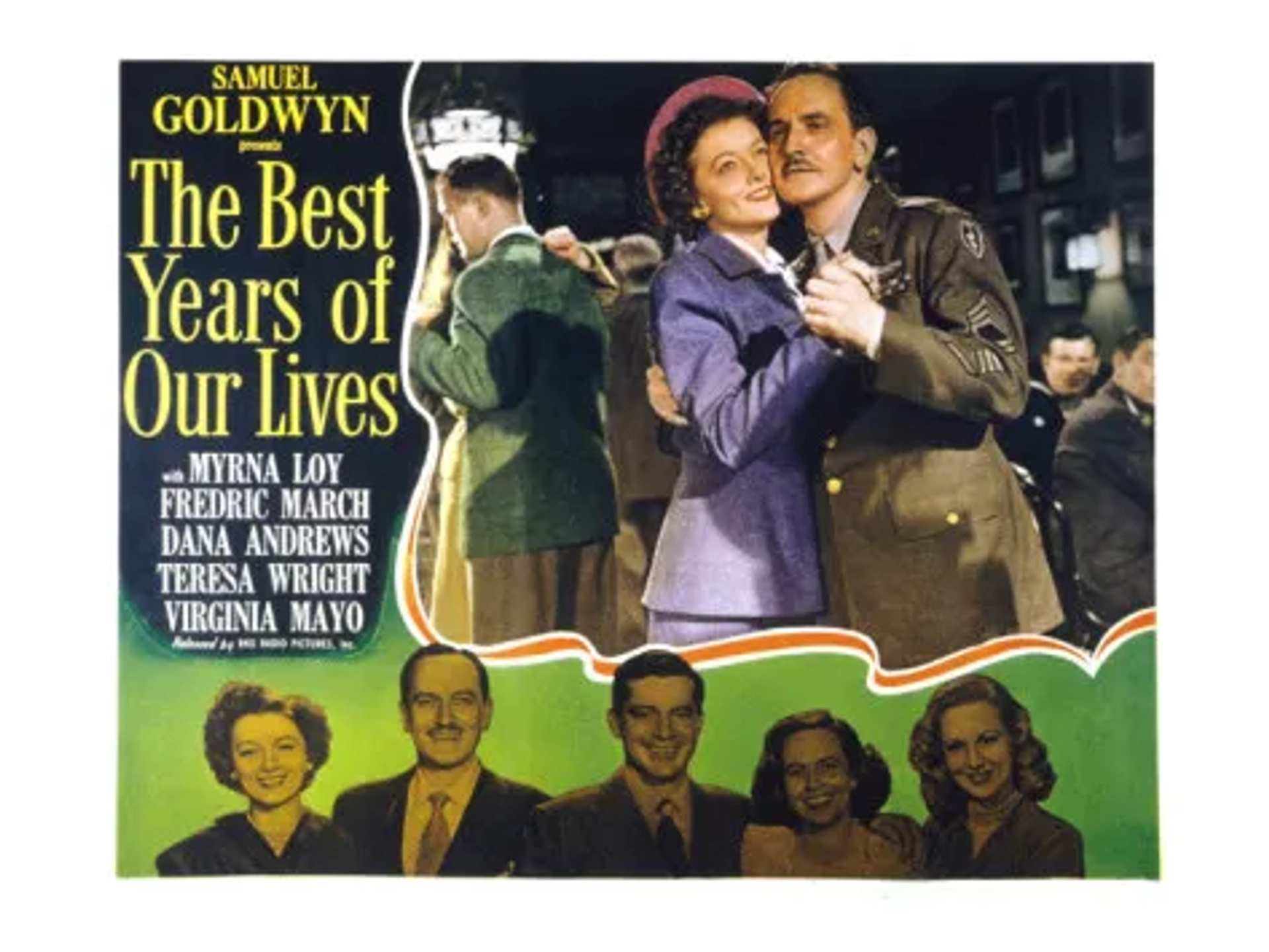 Dana Andrews, Myrna Loy, Hoagy Carmichael, Fredric March, Virginia Mayo, Harold Russell, and Teresa Wright in The Best Years of Our Lives (1946)