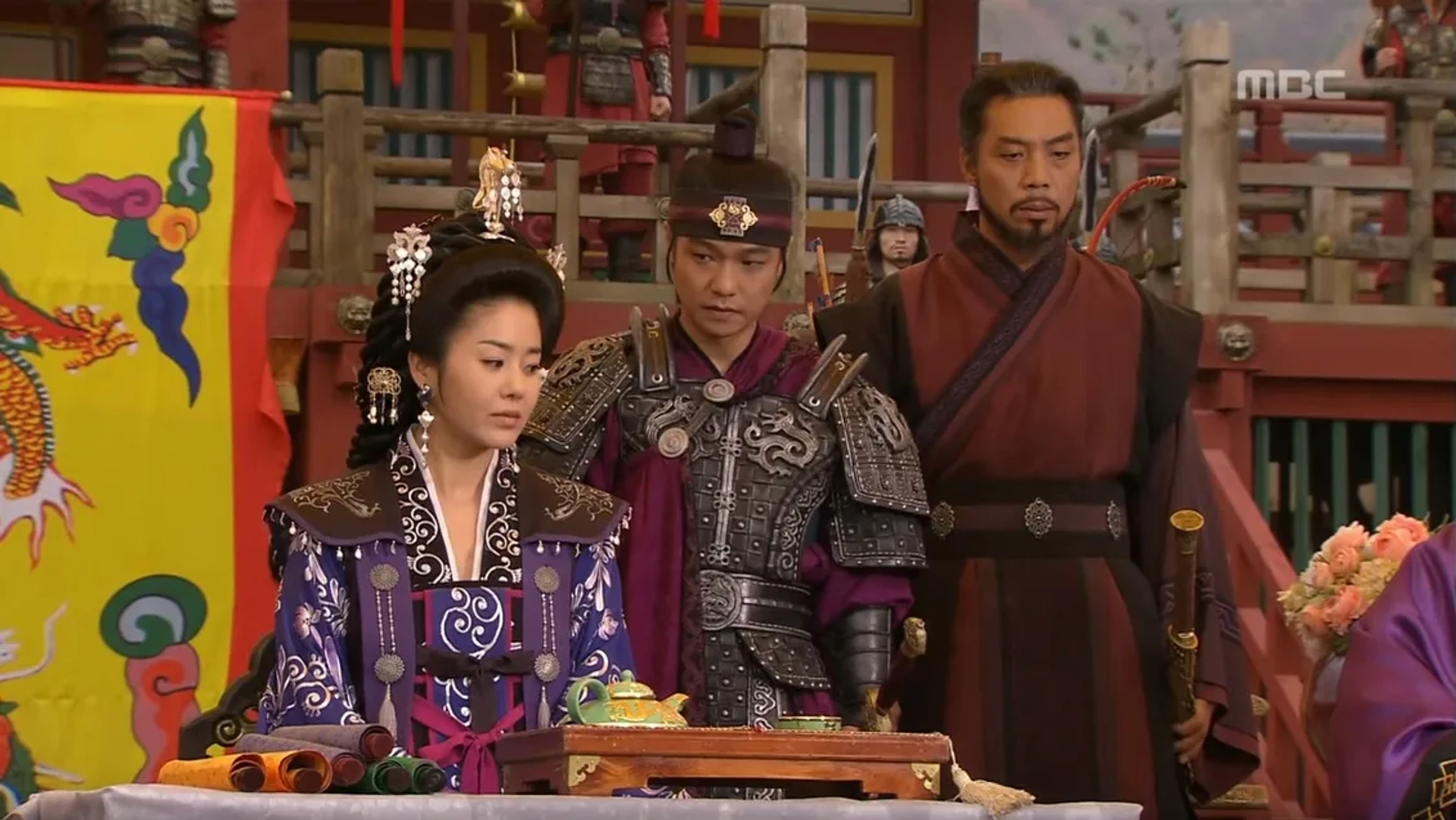 Kyoung-In Hong, Ahn Kil-kang, and Hyun-Jung Go in The Great Queen Seondeok (2009)