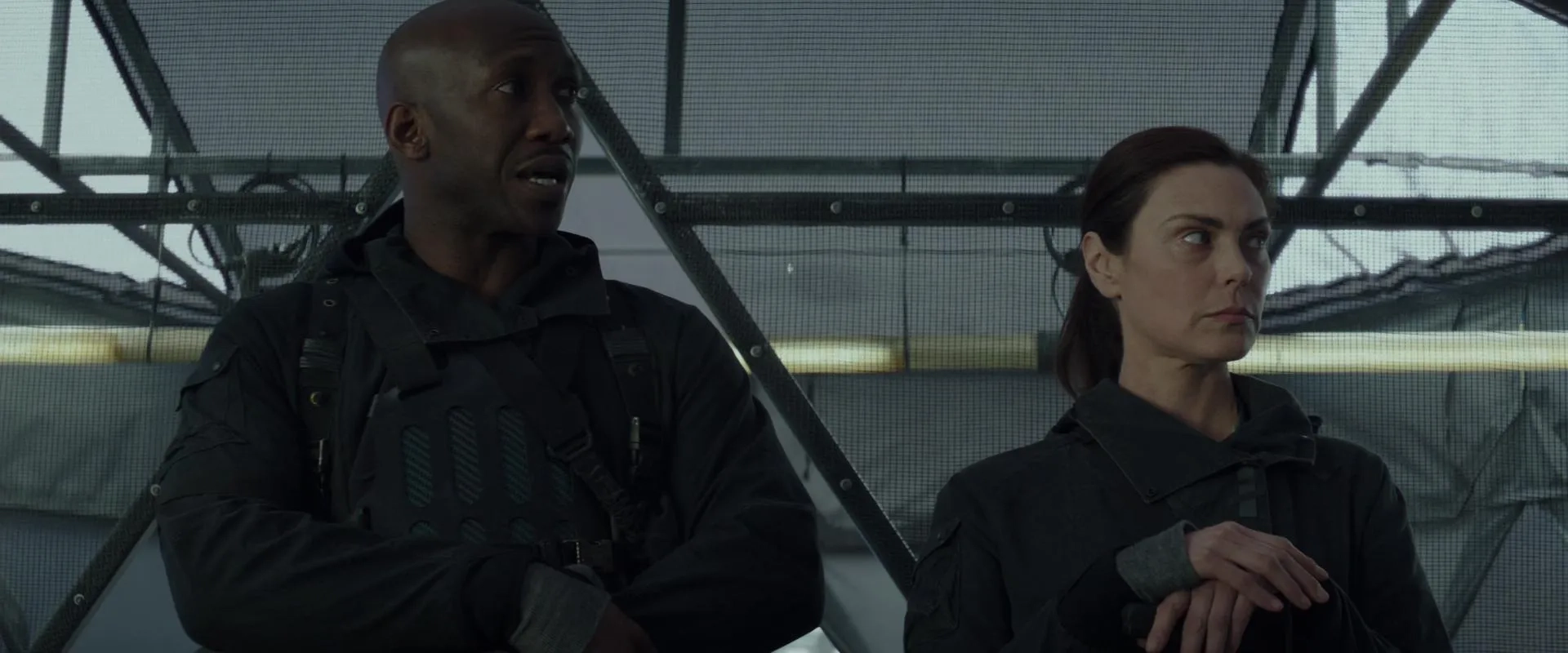 Michelle Forbes and Mahershala Ali in The Hunger Games: Mockingjay - Part 2 (2015)