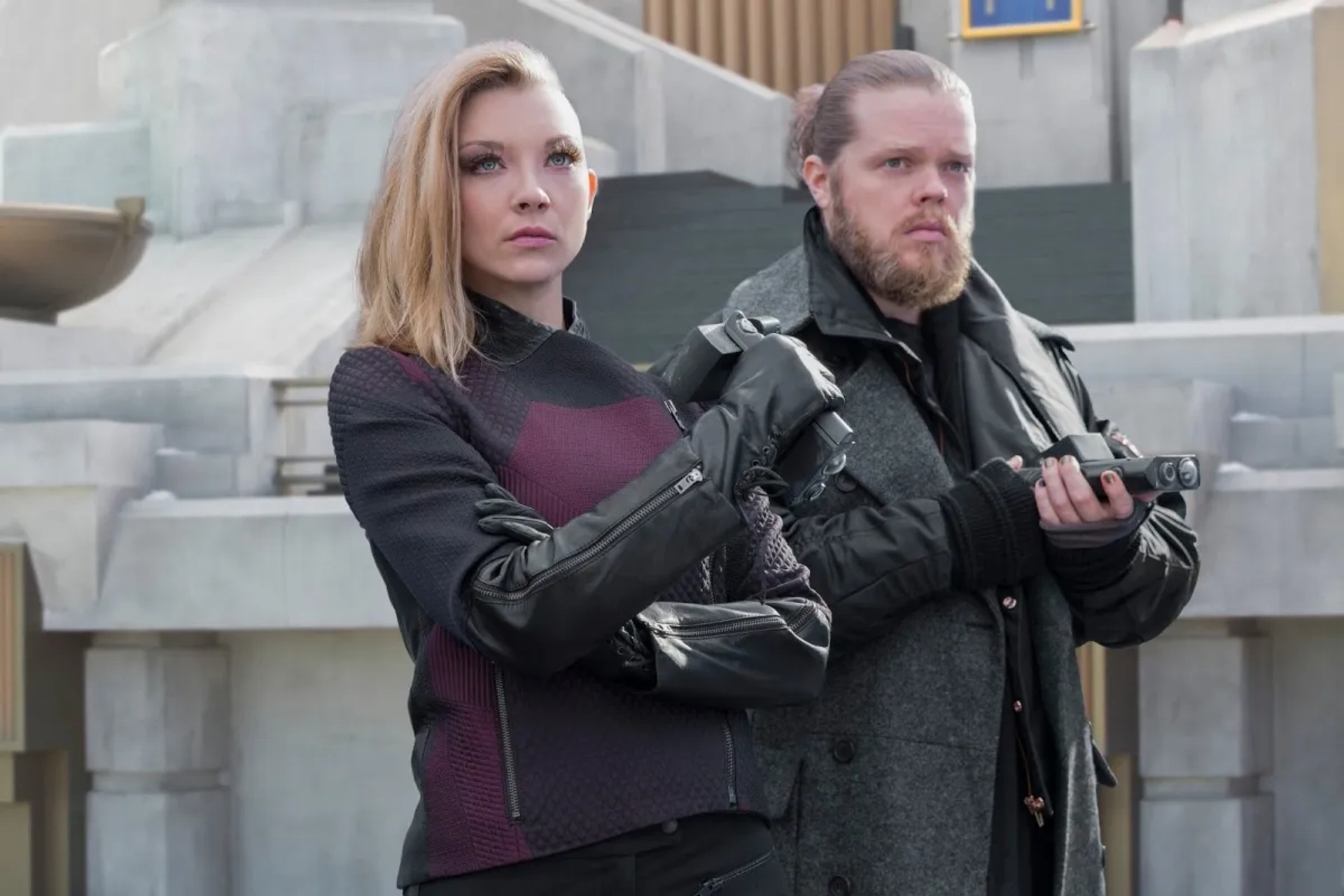 Elden Henson and Natalie Dormer in The Hunger Games: Mockingjay - Part 2 (2015)