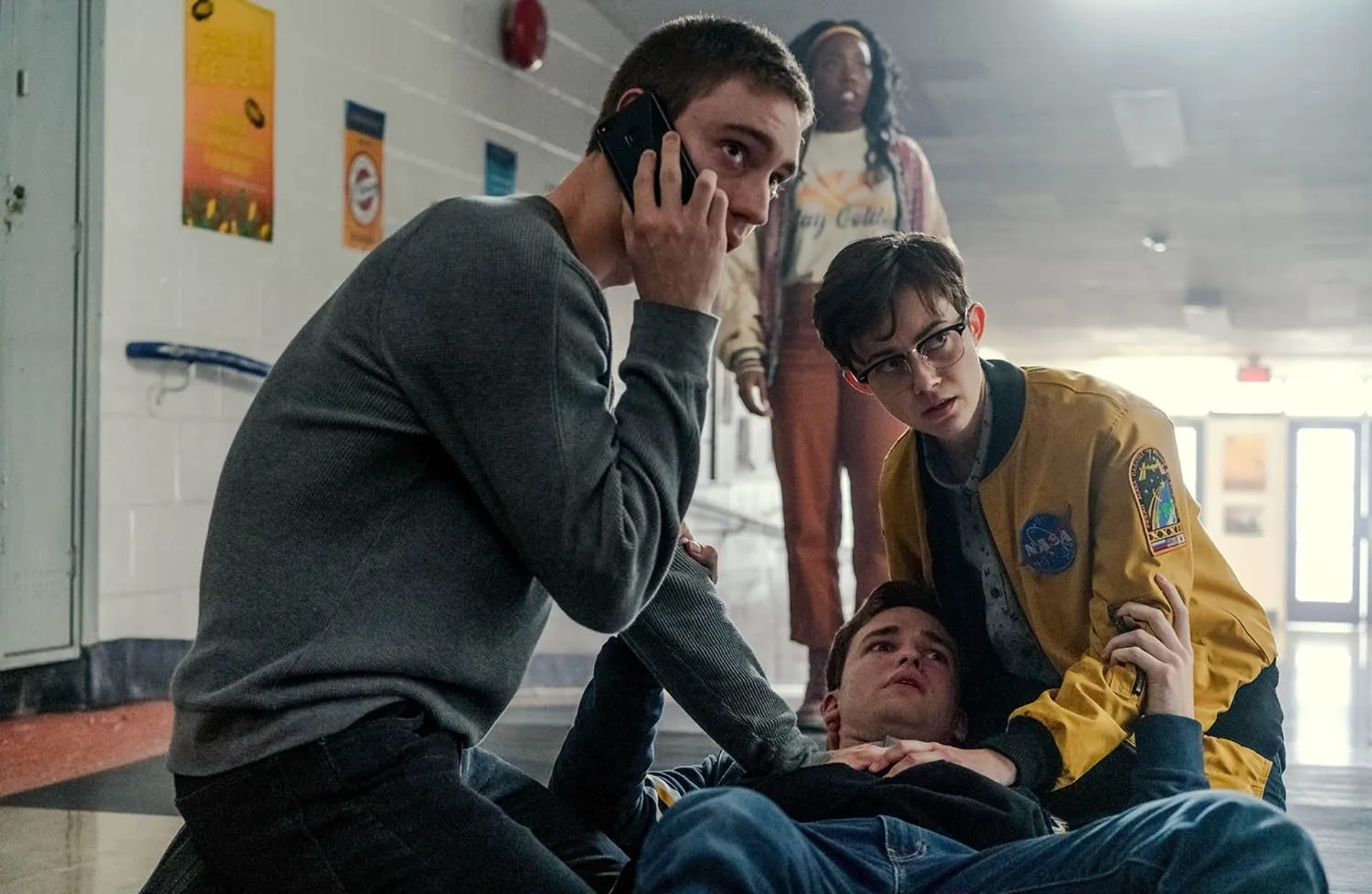 Burkely Duffield, Asjha Cooper, Théodore Pellerin, and Jesse LaTourette in There's Someone Inside Your House (2021)