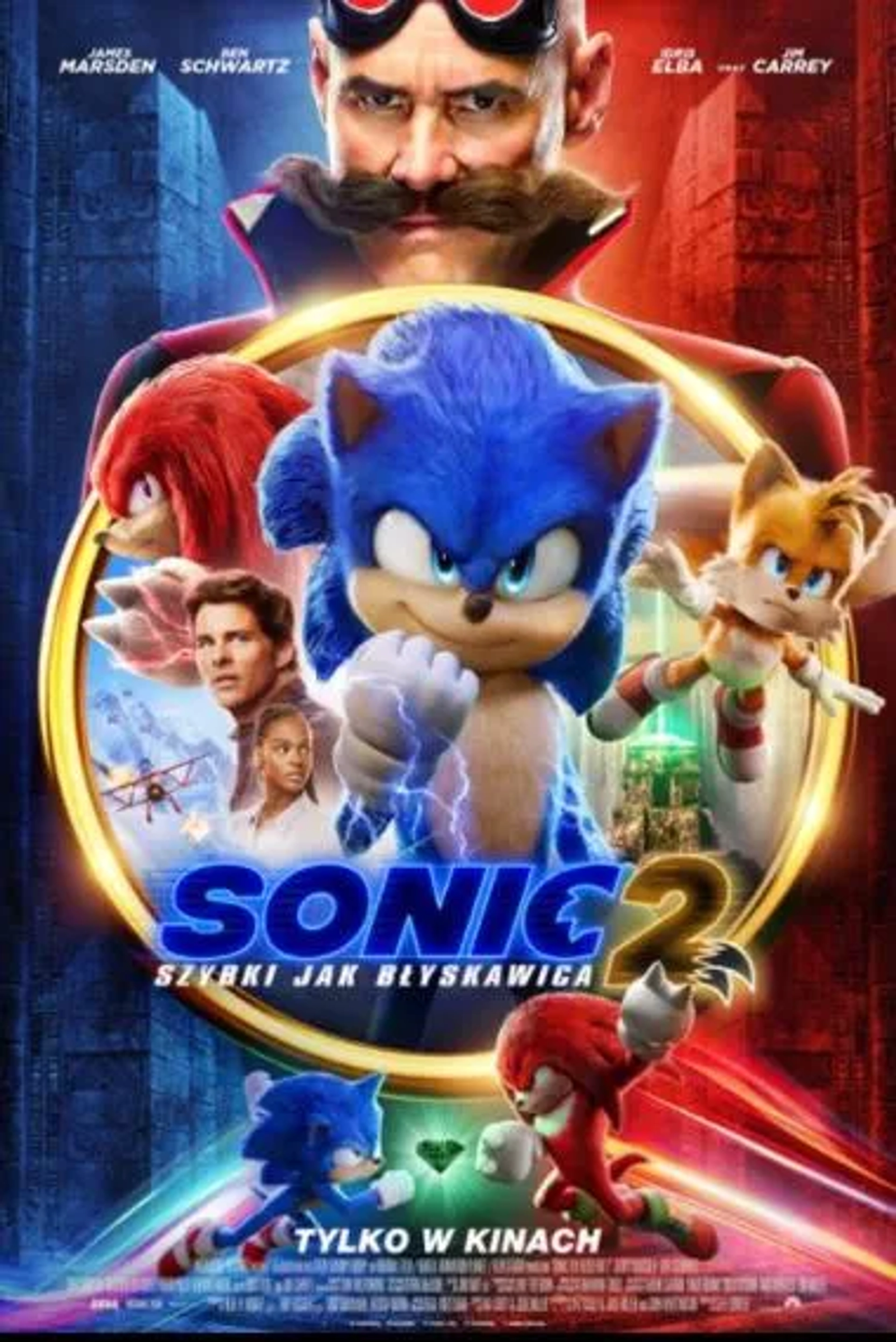 Jim Carrey, James Marsden, Idris Elba, Colleen O'Shaughnessey, Tika Sumpter, and Ben Schwartz in Sonic the Hedgehog 2 (2022)