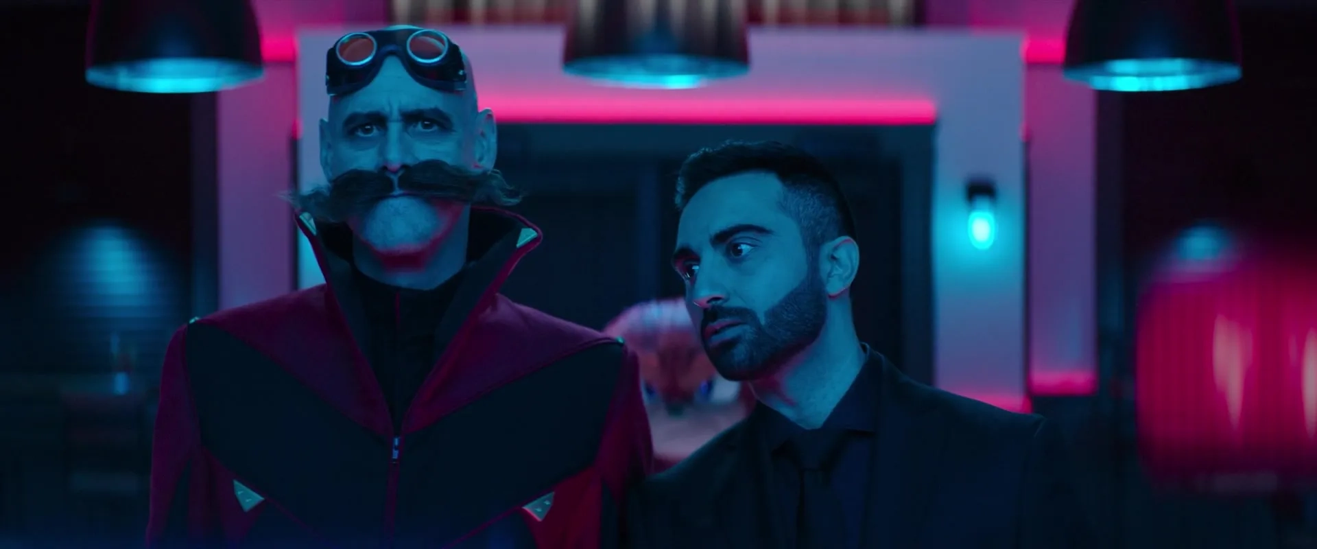 Jim Carrey and Lee Majdoub in Sonic the Hedgehog 2 (2022)