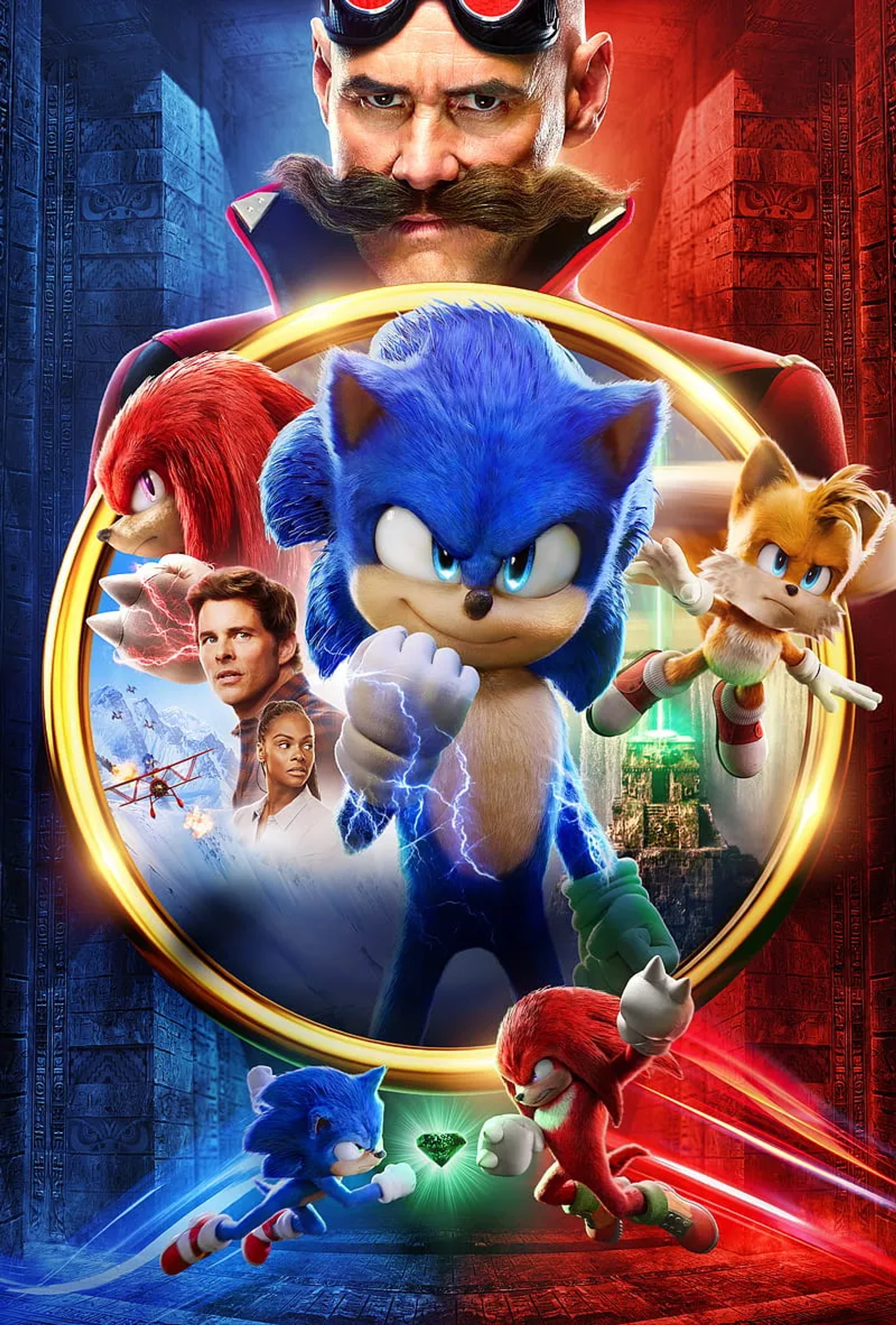 Jim Carrey, James Marsden, Idris Elba, Colleen O'Shaughnessey, Jeff Fowler, Tika Sumpter, and Ben Schwartz in Sonic the Hedgehog 2 (2022)