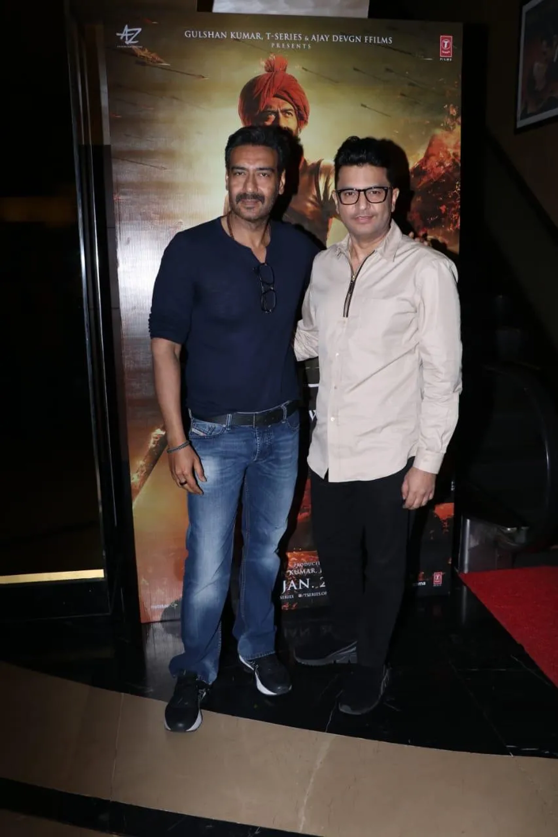 Ajay Devgn and Bhushan Kumar at an event for Tanhaji: The Unsung Warrior (2020)