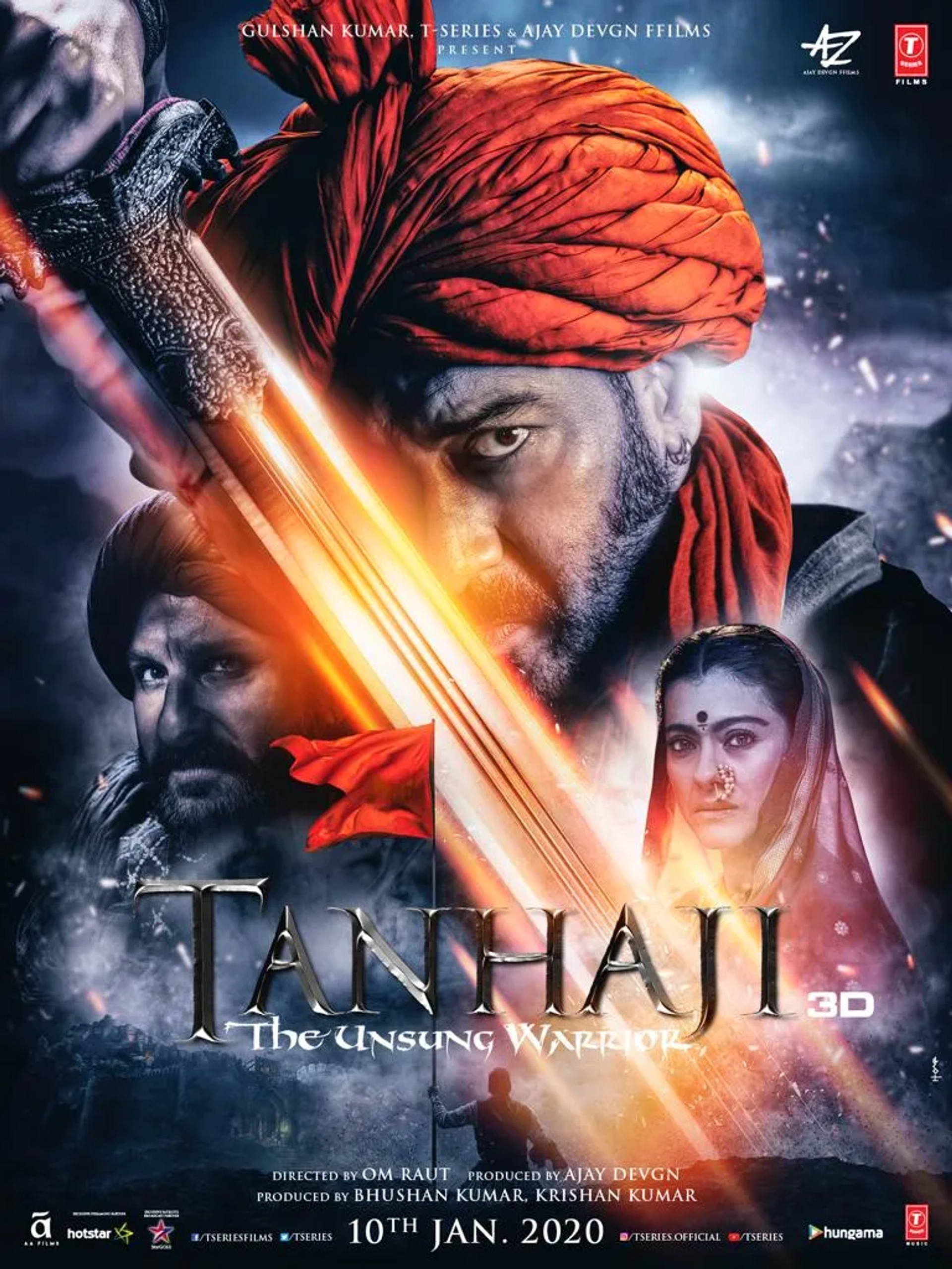 Kajol, Ajay Devgn, and Saif Ali Khan in Tanhaji: The Unsung Warrior (2020)