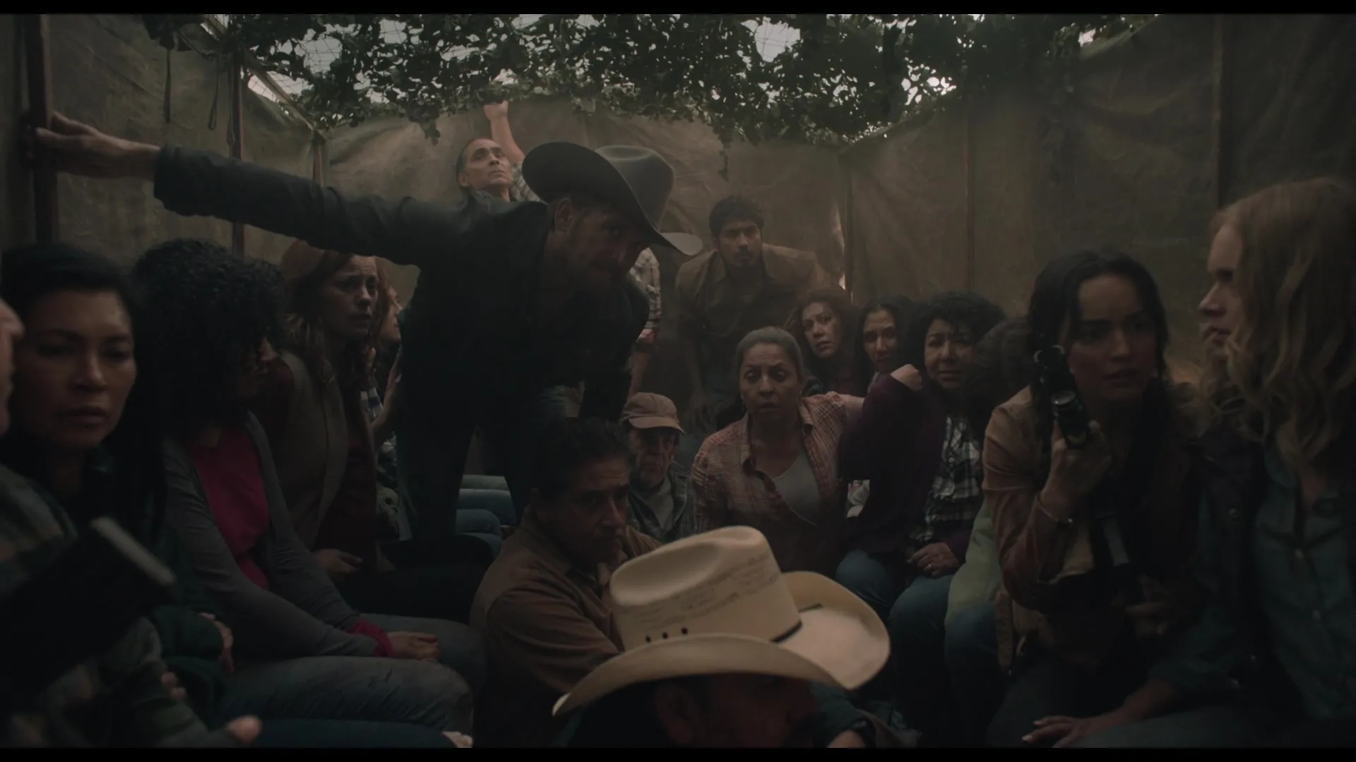 Ana de la Reguera, Josh Lucas, Zahn McClarnon, Veronica Falcón, Leven Rambin, Tenoch Huerta, Cassidy Freeman, and Alfonso Illan Sutton in The Forever Purge (2021)