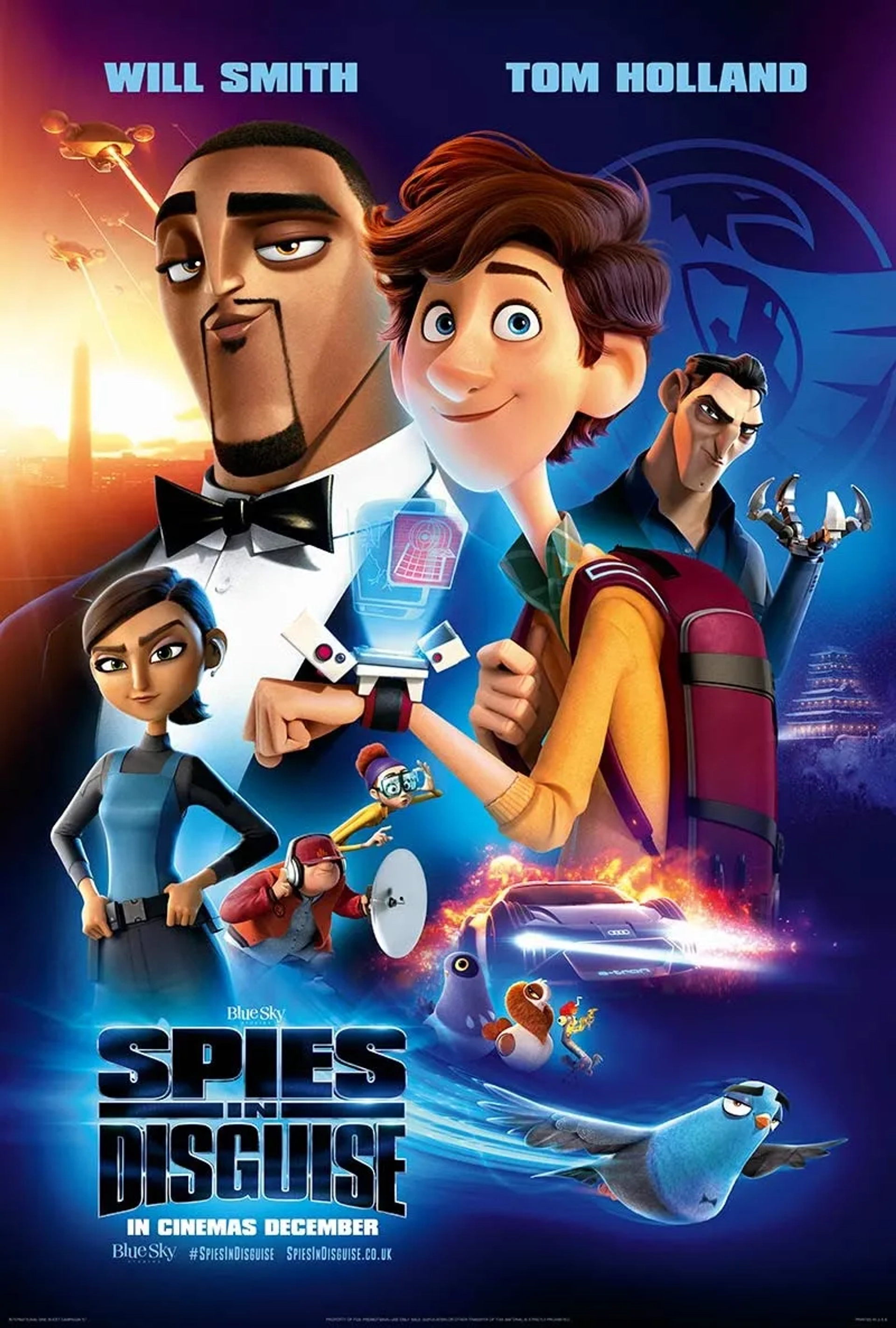 Will Smith, Rashida Jones, Ben Mendelsohn, Kimberly Brooks, DJ Khaled, Karen Gillan, and Tom Holland in Spies in Disguise (2019)