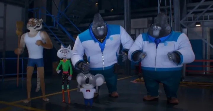 Matthew McConaughey, Peter Serafinowicz, and Letitia Wright in Sing 2 (2021)