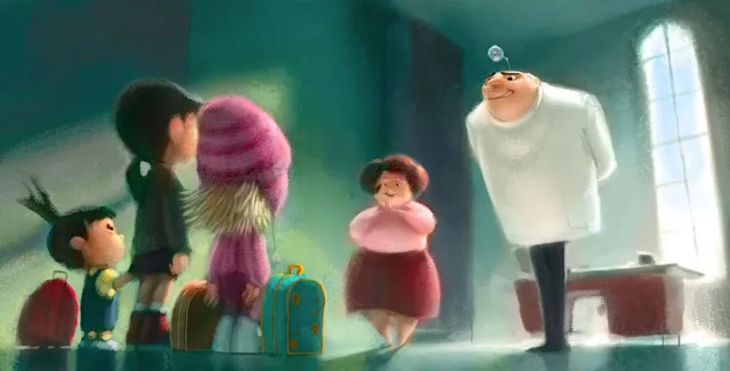 Steve Carell, Kristen Wiig, Miranda Cosgrove, Elsie Fisher, and Dana Gaier in Despicable Me (2010)