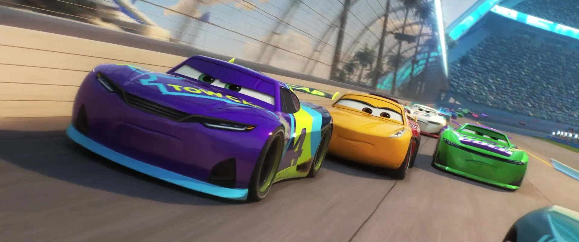 Nathan Fillion, Cristela Alonzo, and Lewis Hamilton in Cars 3 (2017)