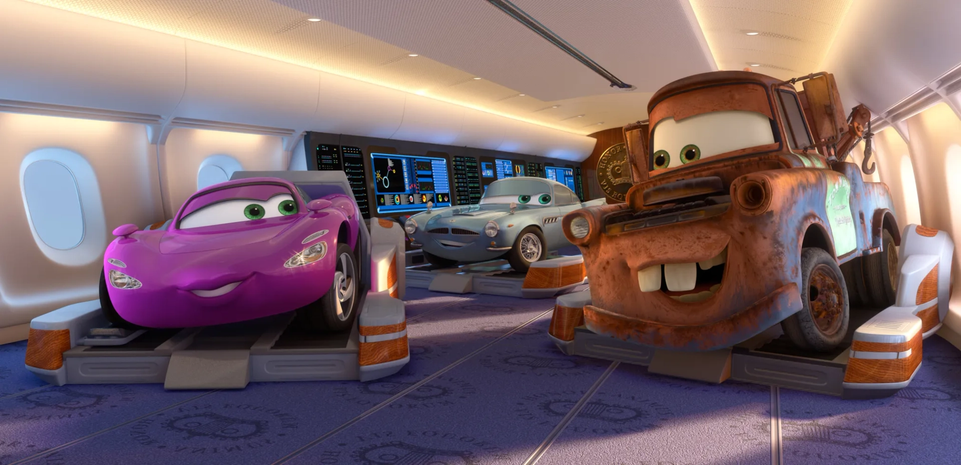 Michael Caine, Emily Mortimer, and Larry the Cable Guy in Cars 2 (2011)