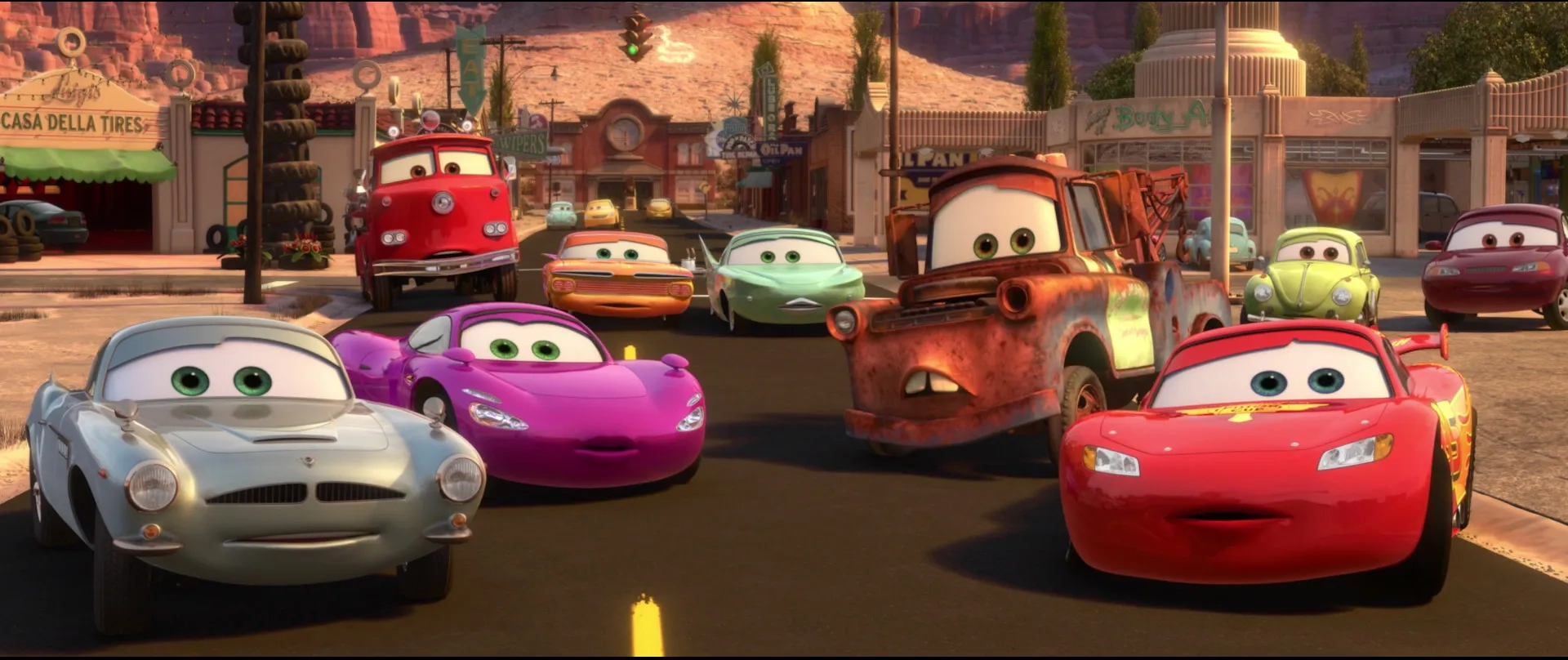 Michael Caine, Cheech Marin, Owen Wilson, Jenifer Lewis, Emily Mortimer, and Larry the Cable Guy in Cars 2 (2011)