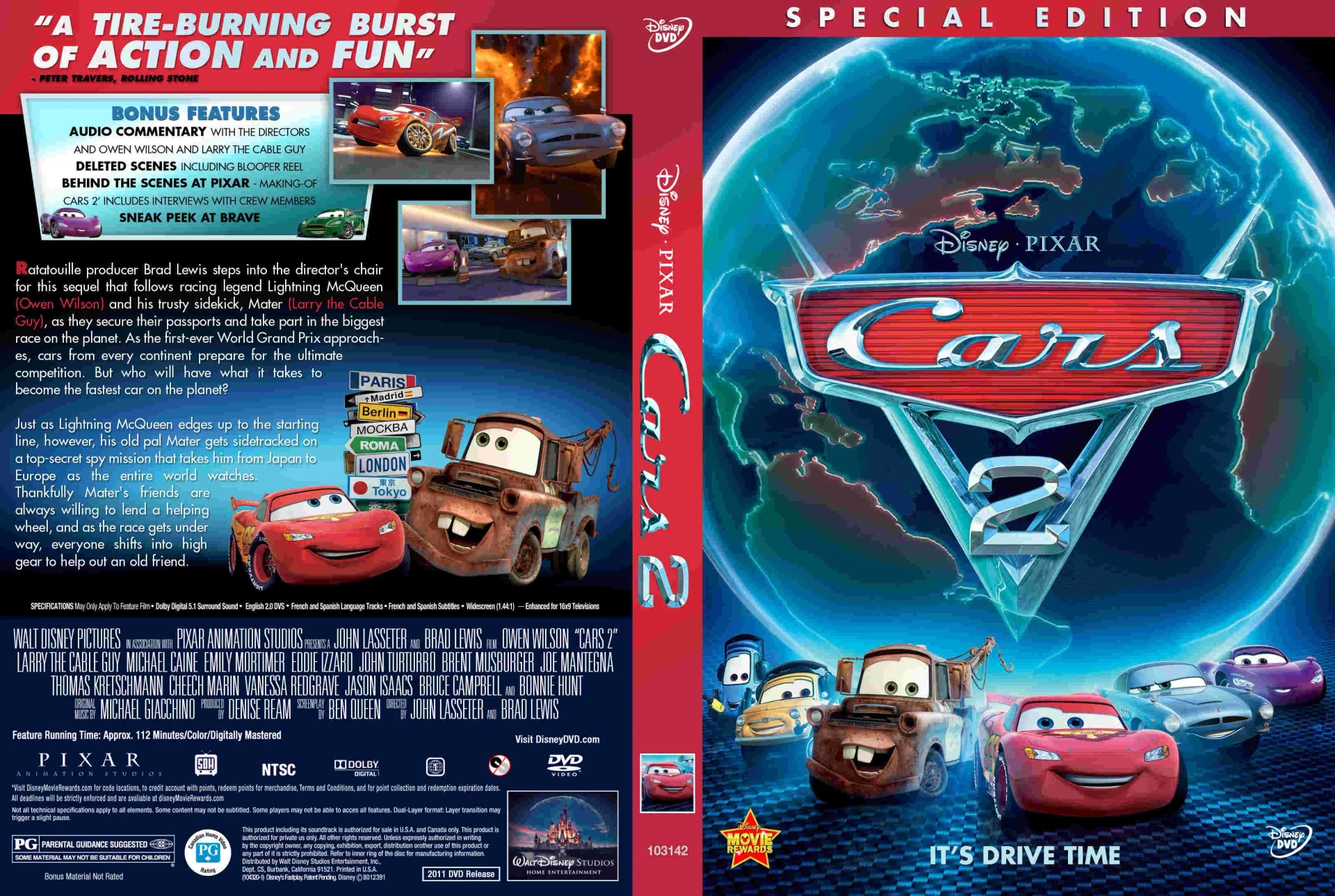 Michael Caine, Tony Shalhoub, Owen Wilson, Emily Mortimer, Guido Quaroni, and Larry the Cable Guy in Cars 2 (2011)