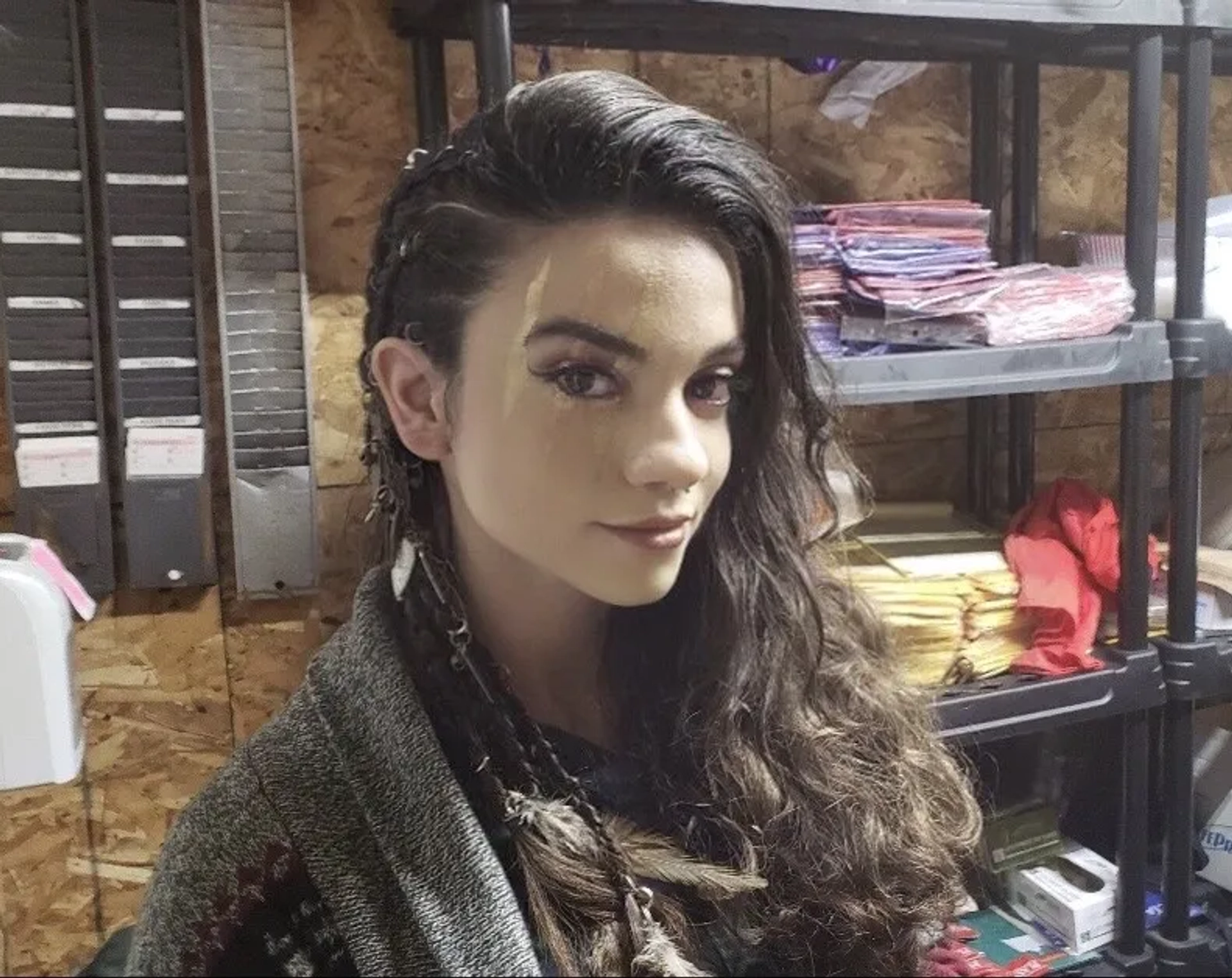 Lauren LaVera in hair and makeup on the set of Terrifier 2 (2020)