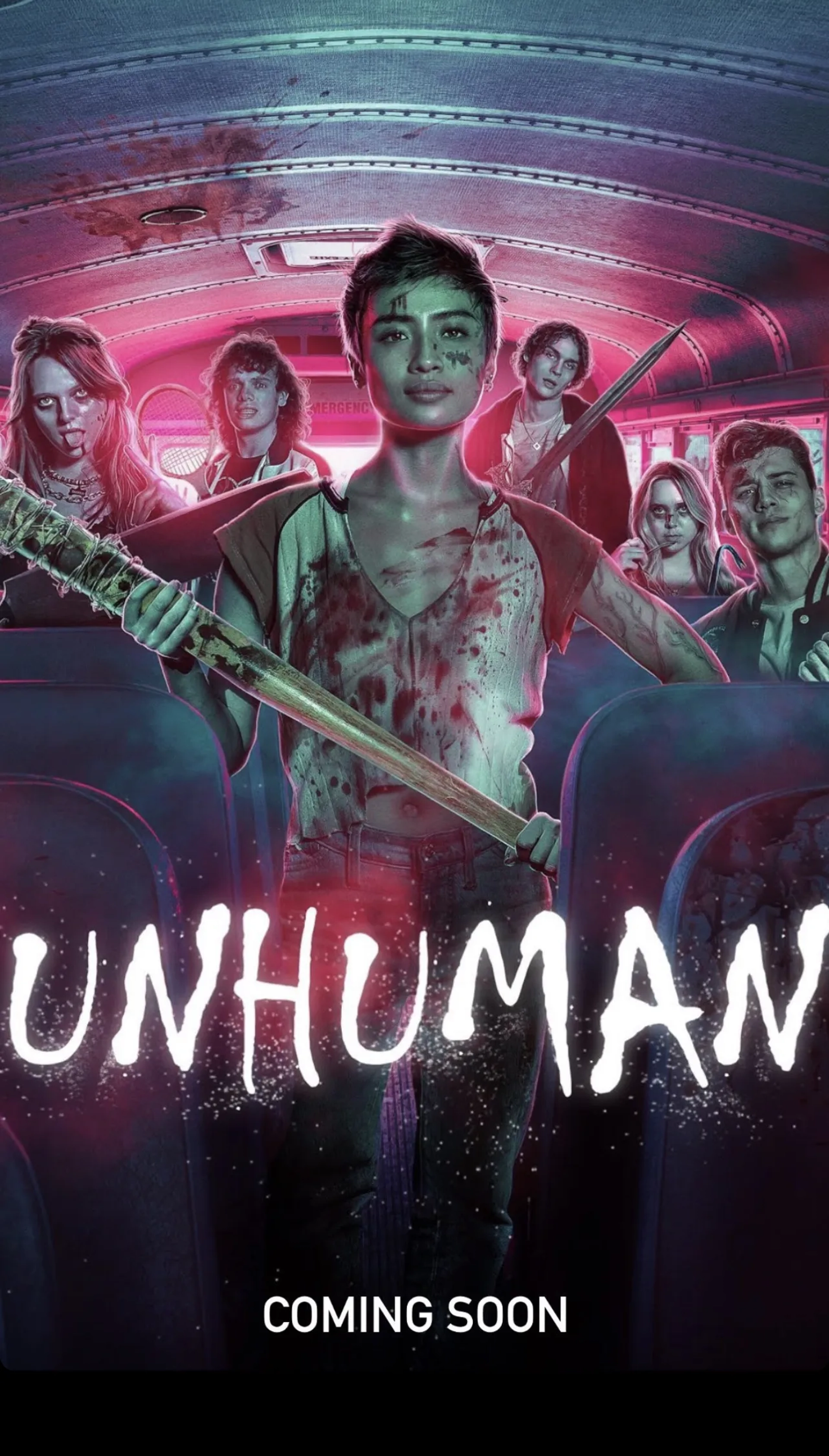 Uriah Shelton, Brianne Tju, Lo Graham, Drew Scheid, Benjamin Wadsworth, and Ali Gallo in Unhuman (2022)