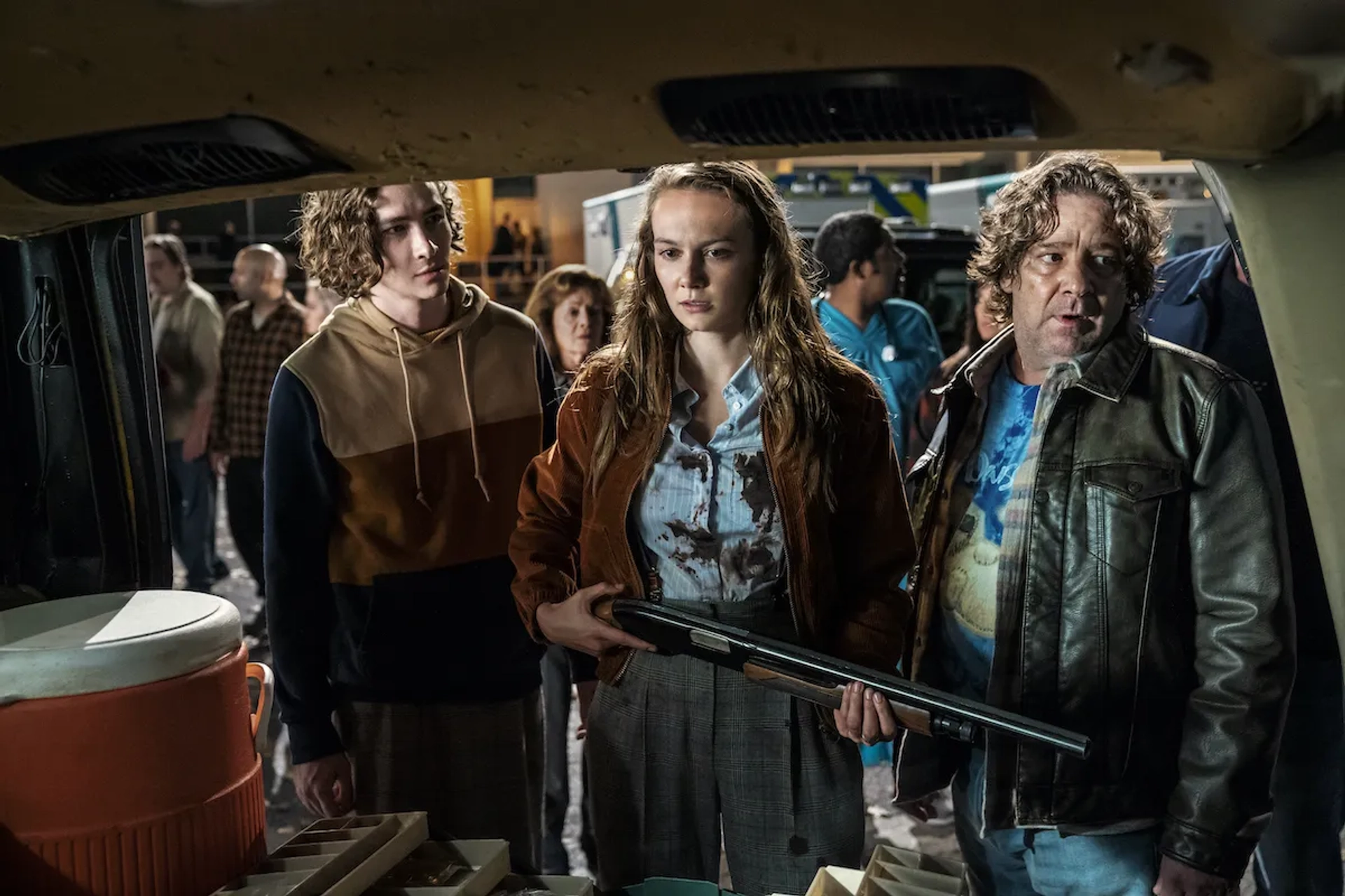 Robert Longstreet, Nancy Stephens, Dylan Arnold, and Andi Matichak in Halloween Kills (2021)